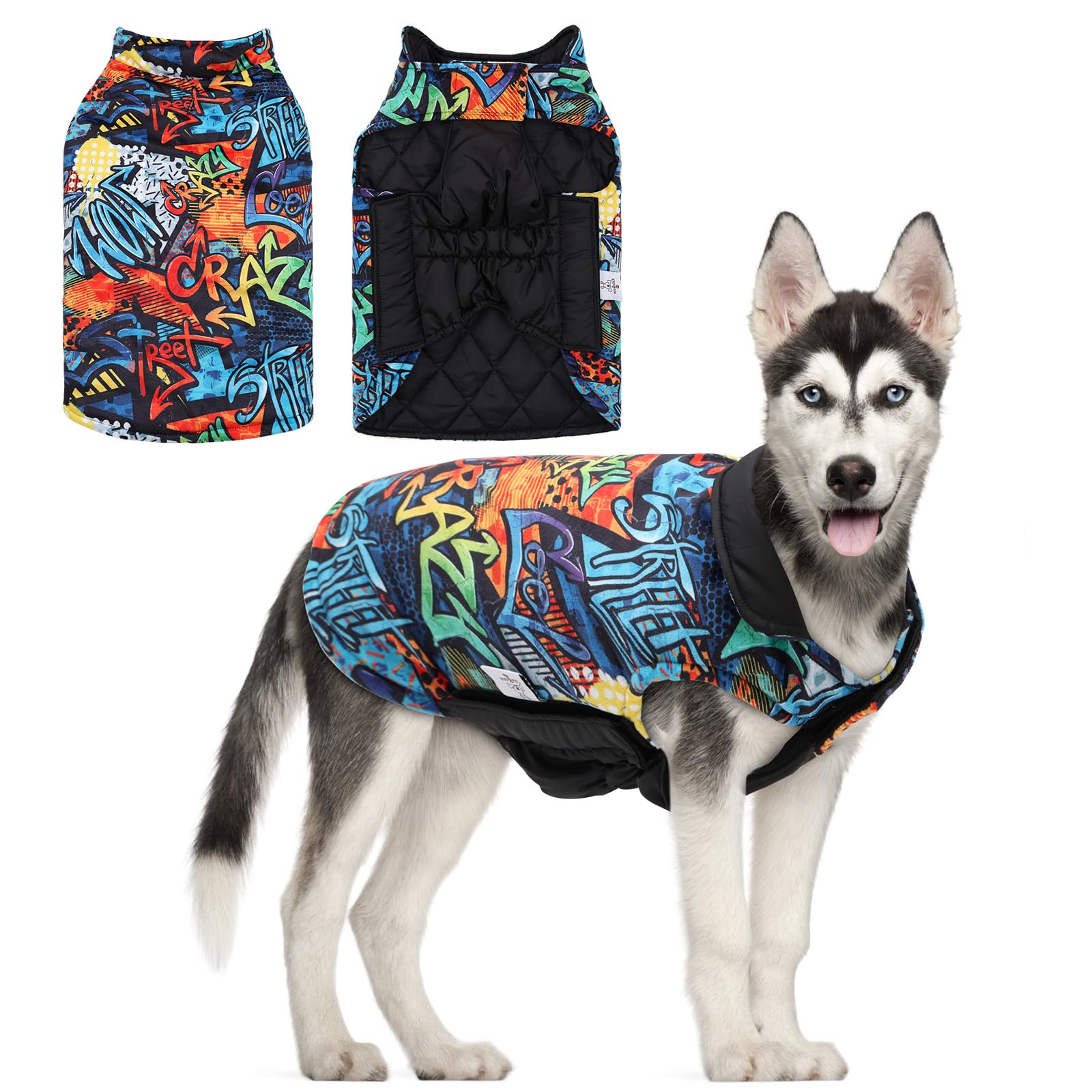 Gmf32L Cutebone Dog Winter Jacket, Windproof & Waterproof, Thick, Adjustable, Reversible, Soft, Recommended For Small, Medium, L
