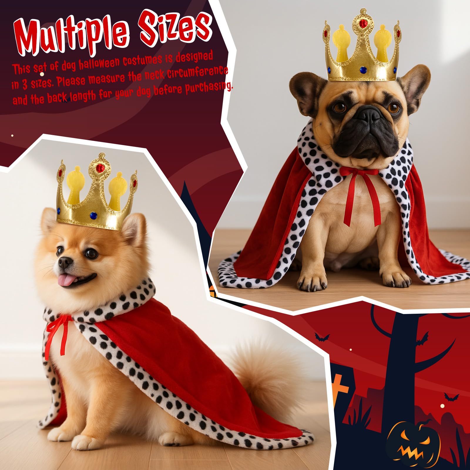 Talltalk 2 Pcs Halloween Dog King Costume, Pet Cloak Cape Puppy Velvet Robe and Gold Crown Set Royal Clothes Pet Queen Prince Pr