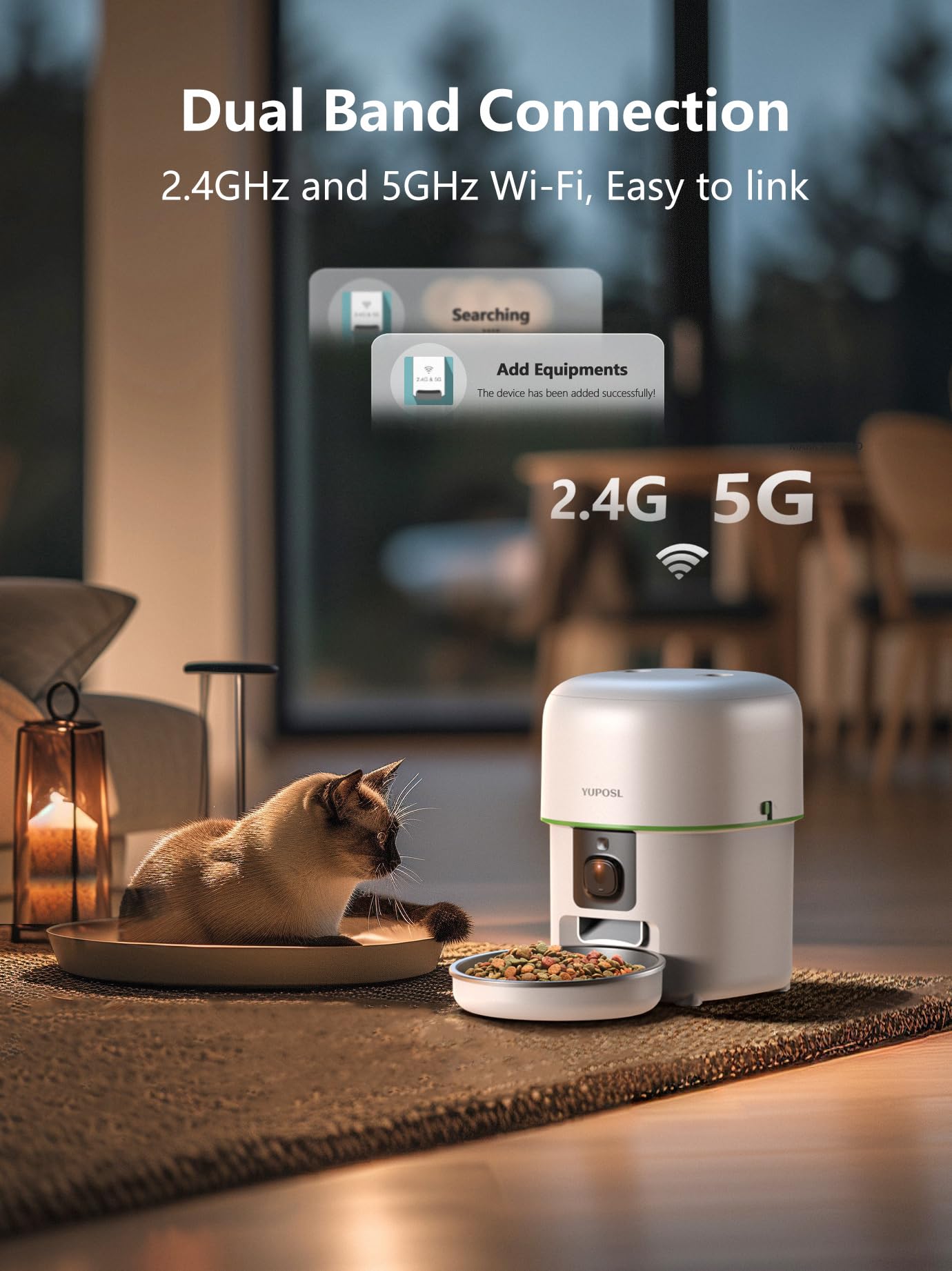 Automatic Cat Feeder with Camera - 5G WiFi Auto Cat Food Dispenser, 1080P HD Video with Night Vision, 1-15 Meals, 1-99 Portions,