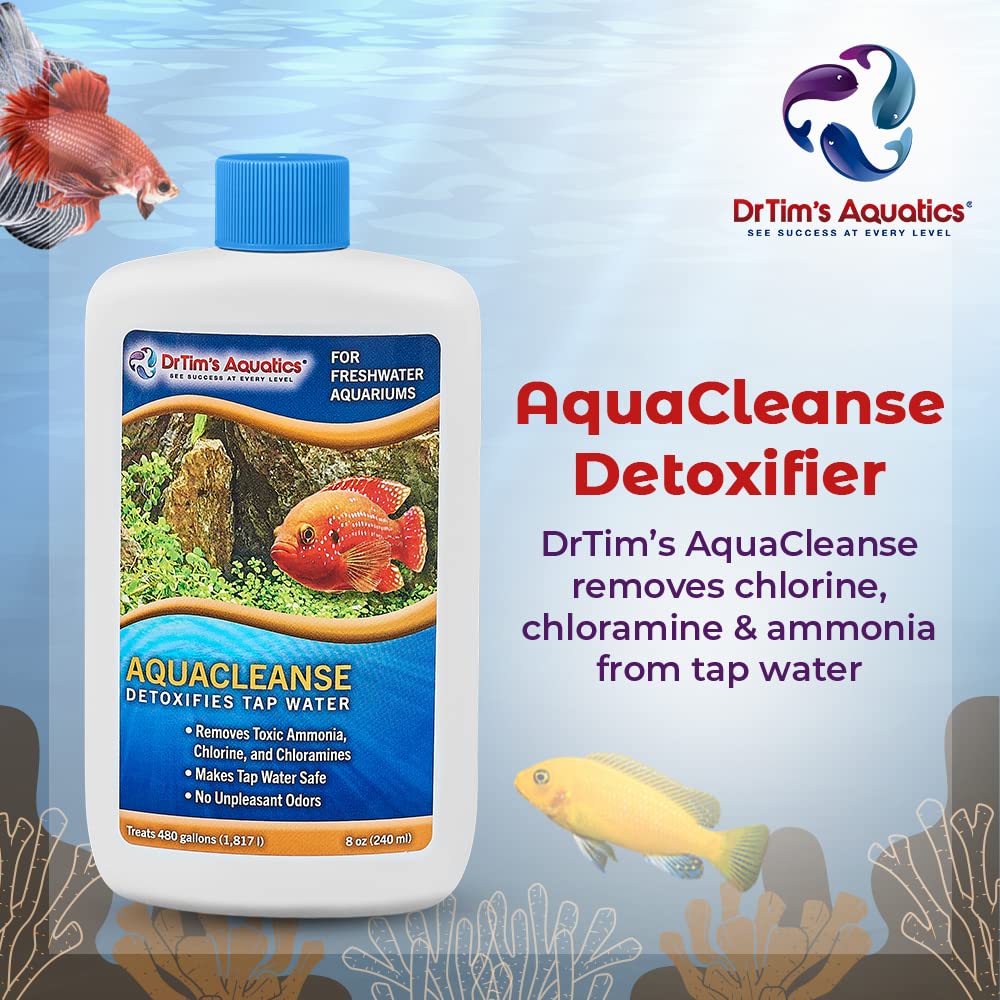 DrTim      s Aquatics AquaCleanse for Freshwater Aquariums - Tap Water Detoxifier: Dechlorinator & Ammonia Remover for New & Cyc