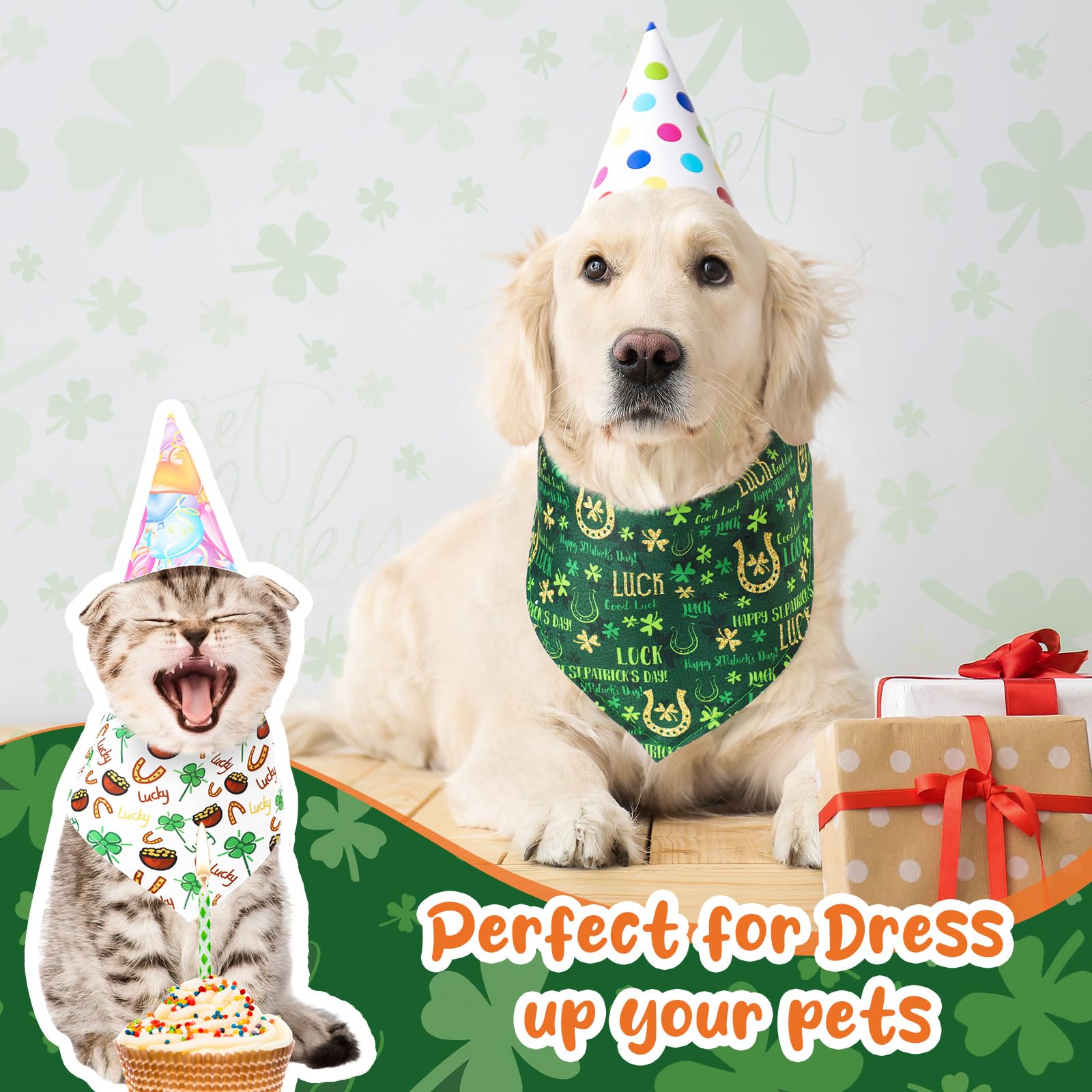 Reginary 72 Packs St. Patricks Day Dog Bandanas Bulk Shamrock St. Patricks Day Green Soft Dog Scarf Adjustable Pet Puppy Bibs