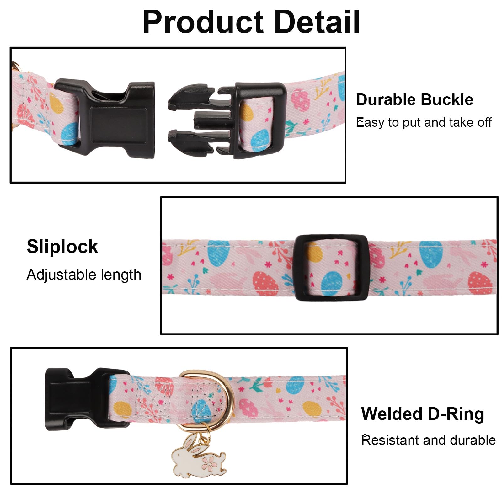 Ptdecor Easter Dog Collar With Bowtie, Multi Size, Adjustable Pink Rabbit Pet Collars For Large Dogs (Large)