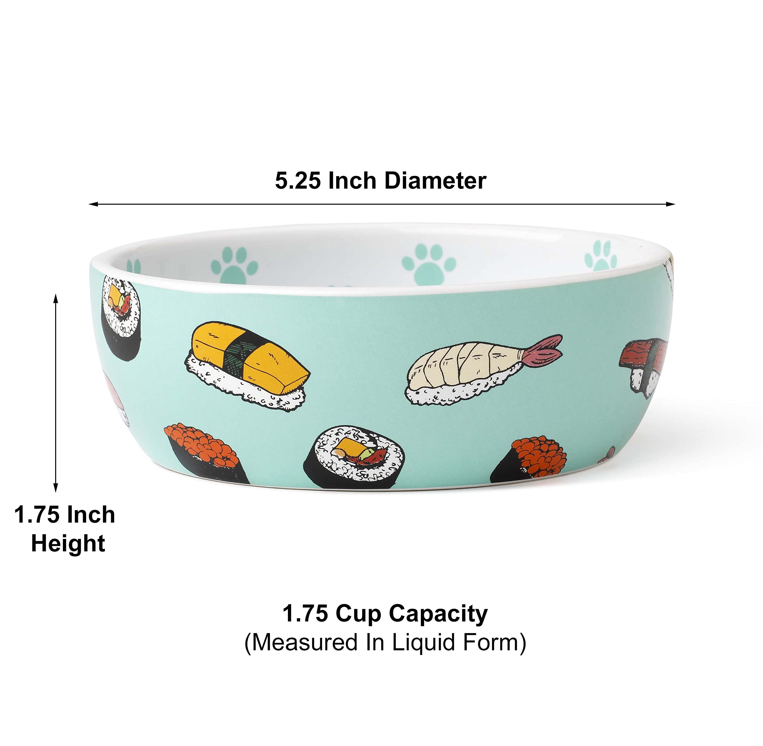 PetRageous 16043 Sushi Time Dishwasher-Safe Stoneware Cat or Dog Shallow Bowl 5.25-Inch Diameter 1.75-Inch Tall 1.75-Cups Capaci