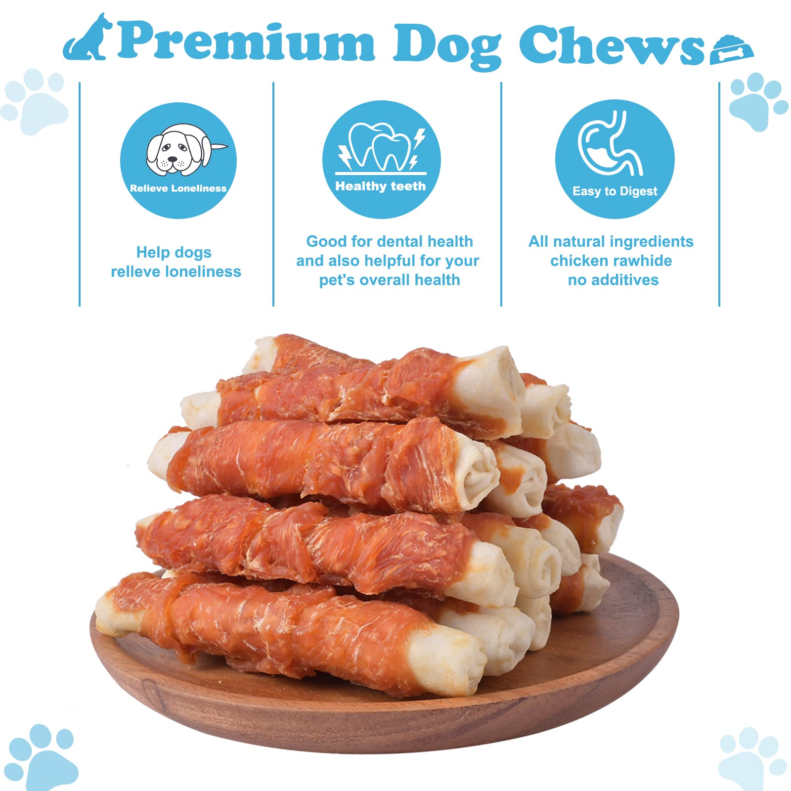 Pawant Dog Treats Chicken Wrapped Rawhide Rolls - Healthy Chews for Large Dogs, 0.5lb/227g