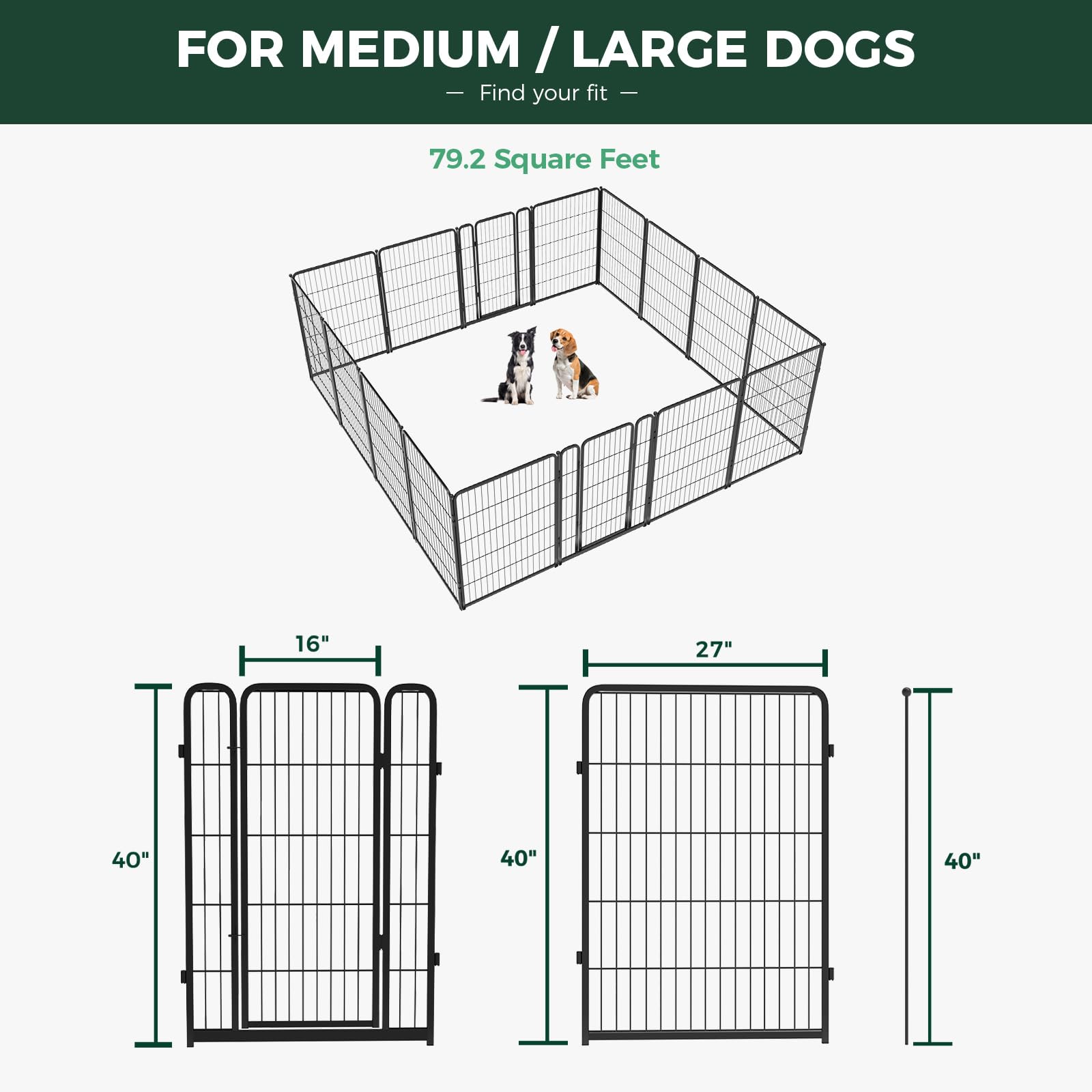 Fxw Homeplus Indoor Dog Playpen - Stress-Free And Safe Play, 40 Inch 16 Panels For Medium And Large Dogs, Black│Patented