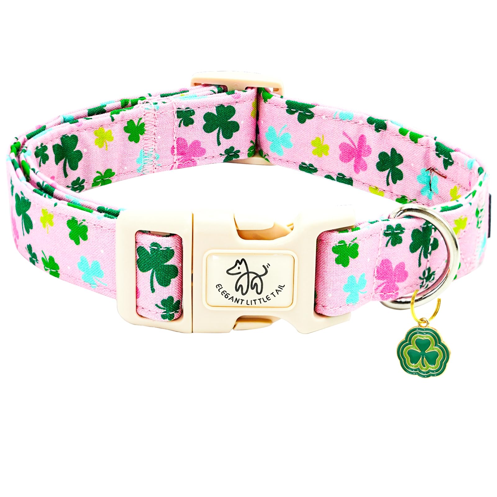 Elegant Little Tail St Patrick'S Dog Collar-Lucky Colver Cotton Shamrock Pet Collar Trefoil Holiday Adjustable Cotton Pet Collar