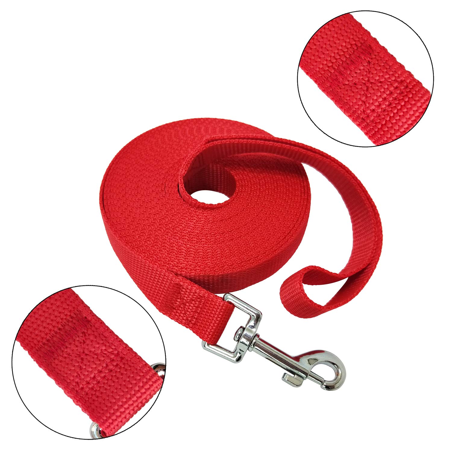Nylon Training Dog Leash For Small Medium Large Dogs, 15Ft 20Ft 30Ft 50Ft Long Leash Dog/Puppy Lead For Obedience Recall Training, Camping (1' X 20Ft, Red)