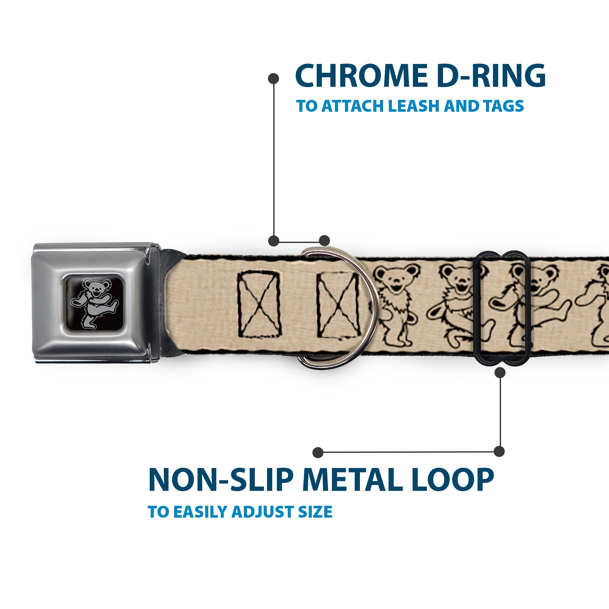 Buckle-Down Seatbelt Buckle Dog Collar - Dancing Bears Hemp/Black - 1'' Wide - Fits 15-26'' Neck - Large
