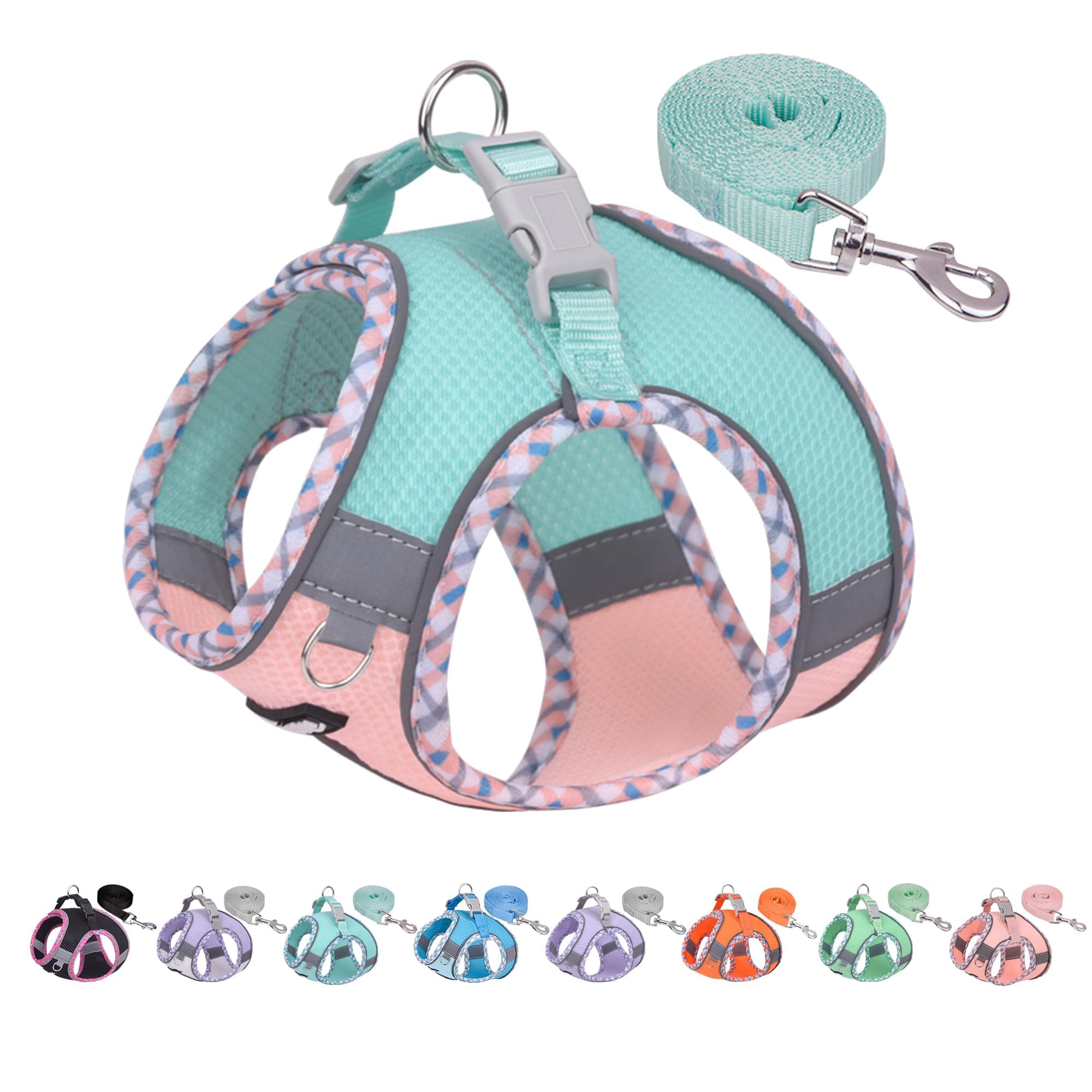 AIITLE Tiny Dog Harness - Lightweight Mesh Step-in Vest for Puppy, Reflective & Escape-Proof Design with High-Stick hook and loo