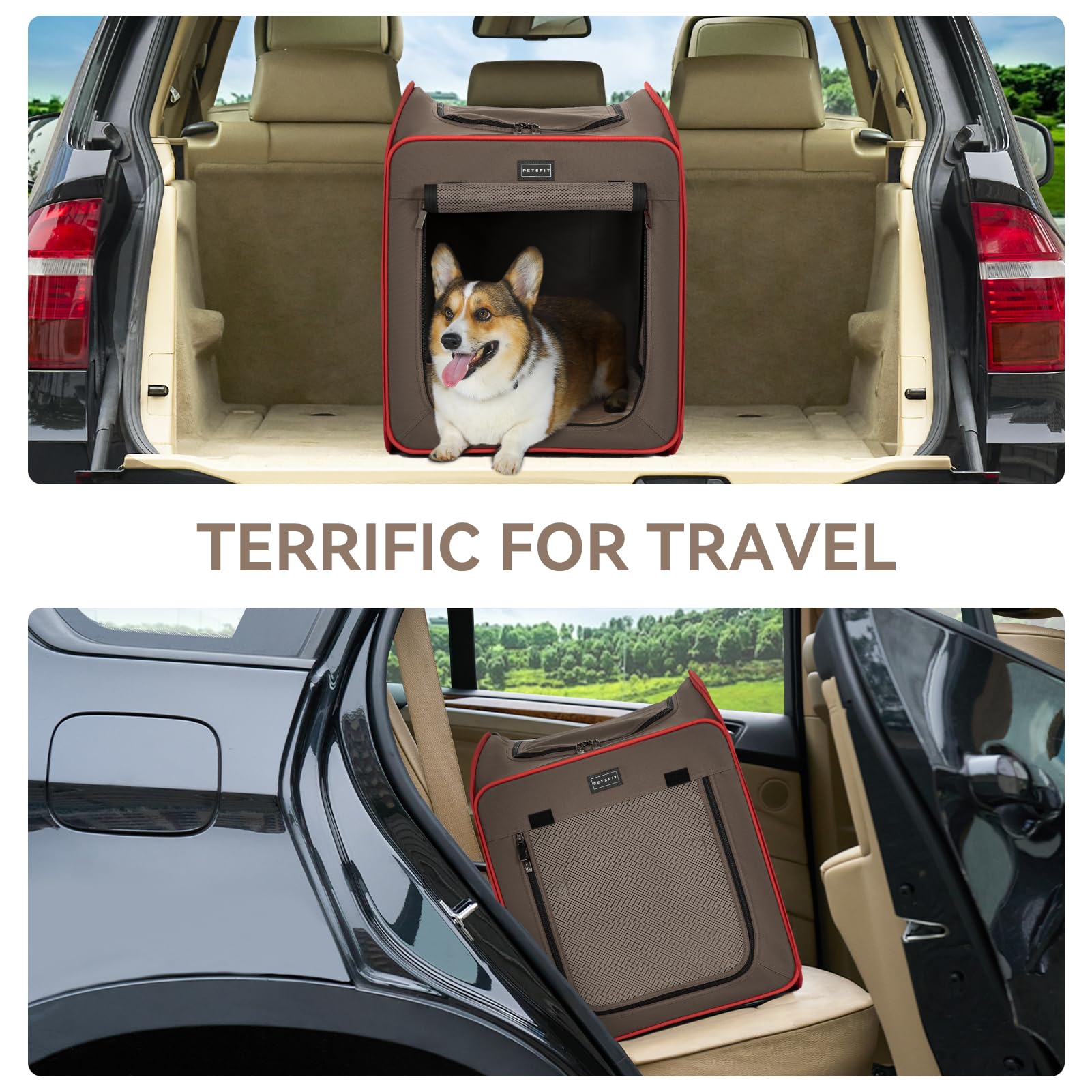 Petsfit Portable Dog Crates For Medium Dogs, Travel Dog Crate With Soft Cushion And Carrying Case, For Indoor Outdoor