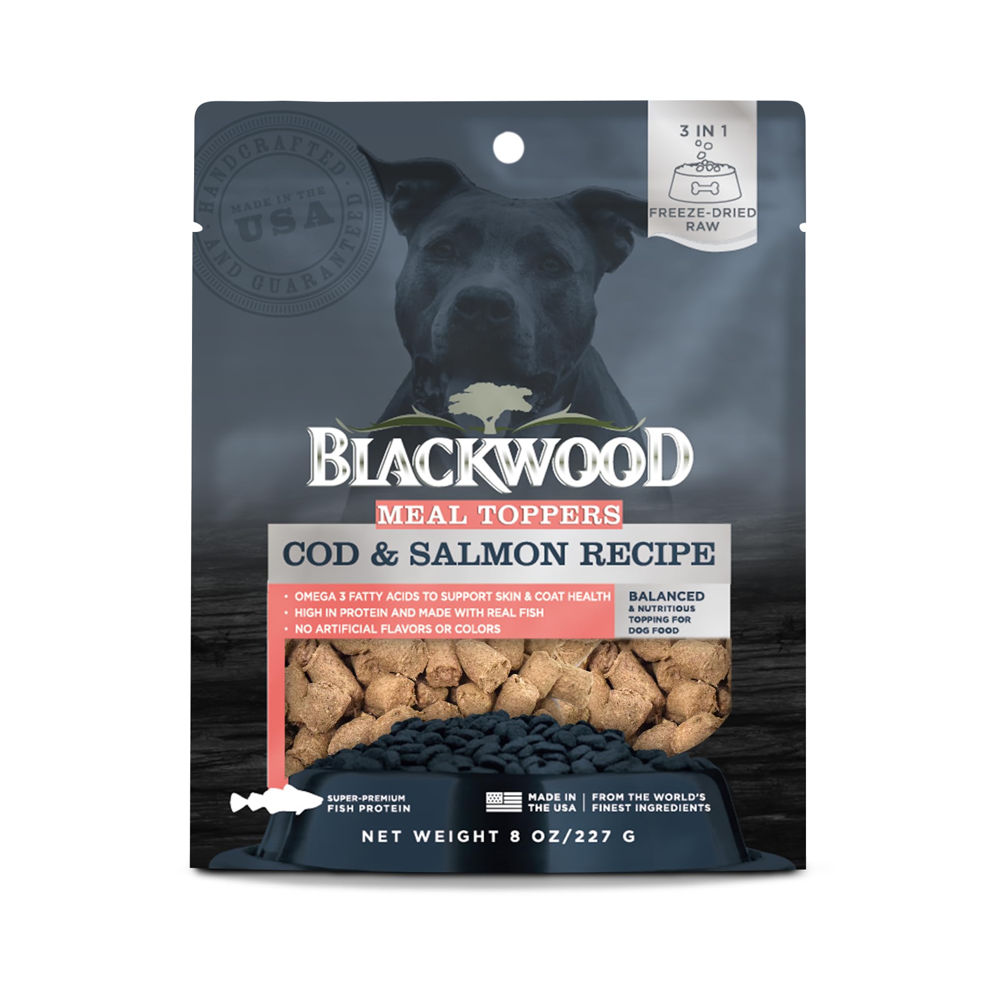 Blackwood Dog Food Topper, Cod and Salmon Recipe, 8 Ounce, High Protein with Omega 3 Fatty Acids, Use as Training Treat, Meal, o