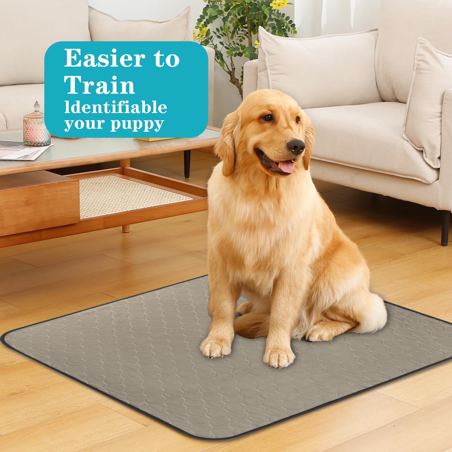 Bunlitent Washable Dog Pee Pads, 36"x41", Reusable Training Pads, Brown, Anti-Slip, 5 Pack