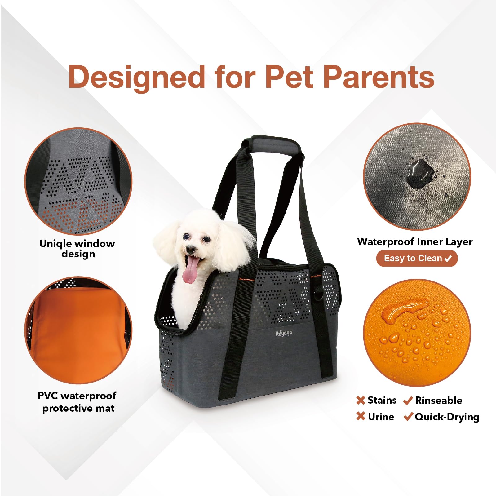 ibiyaya Small Dog Carrier Bag - Travel-Friendly, Water-Repellent, Medium Size, Black, Model FC2392-G