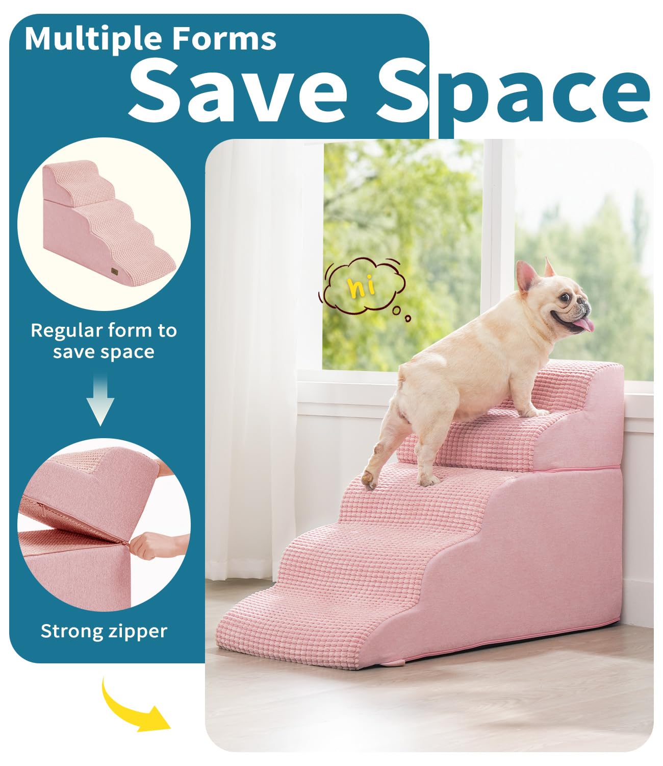 ABCPET Dog Step for Bed, Dog Stair 5-Step 35D Pet Stair 22.8 H for High Bed or Sofa Non-Slip Balanced Pet Step Indoor, Pink