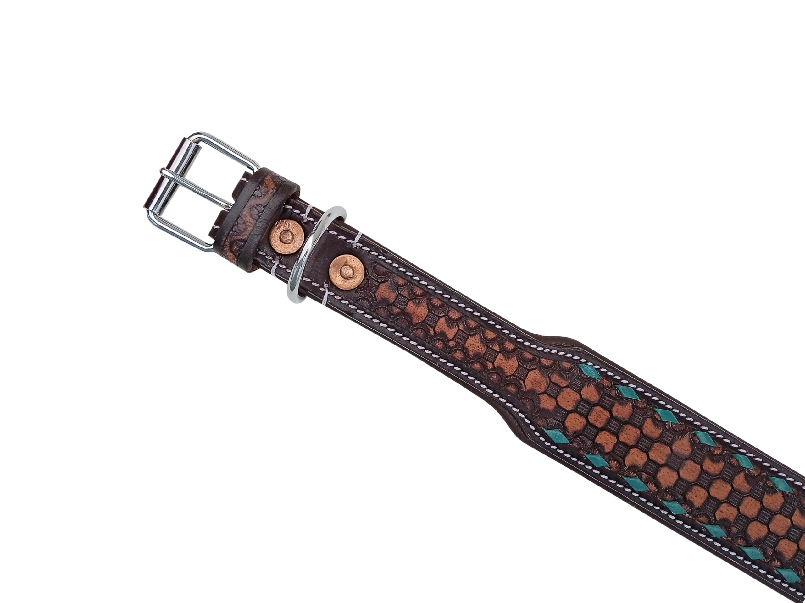 Leather Dog Collar Large Size Western Style Heavy Duty Hand Tooled Adjustable Padded Soft For Small Puppies And Big Dogs 10Ab147