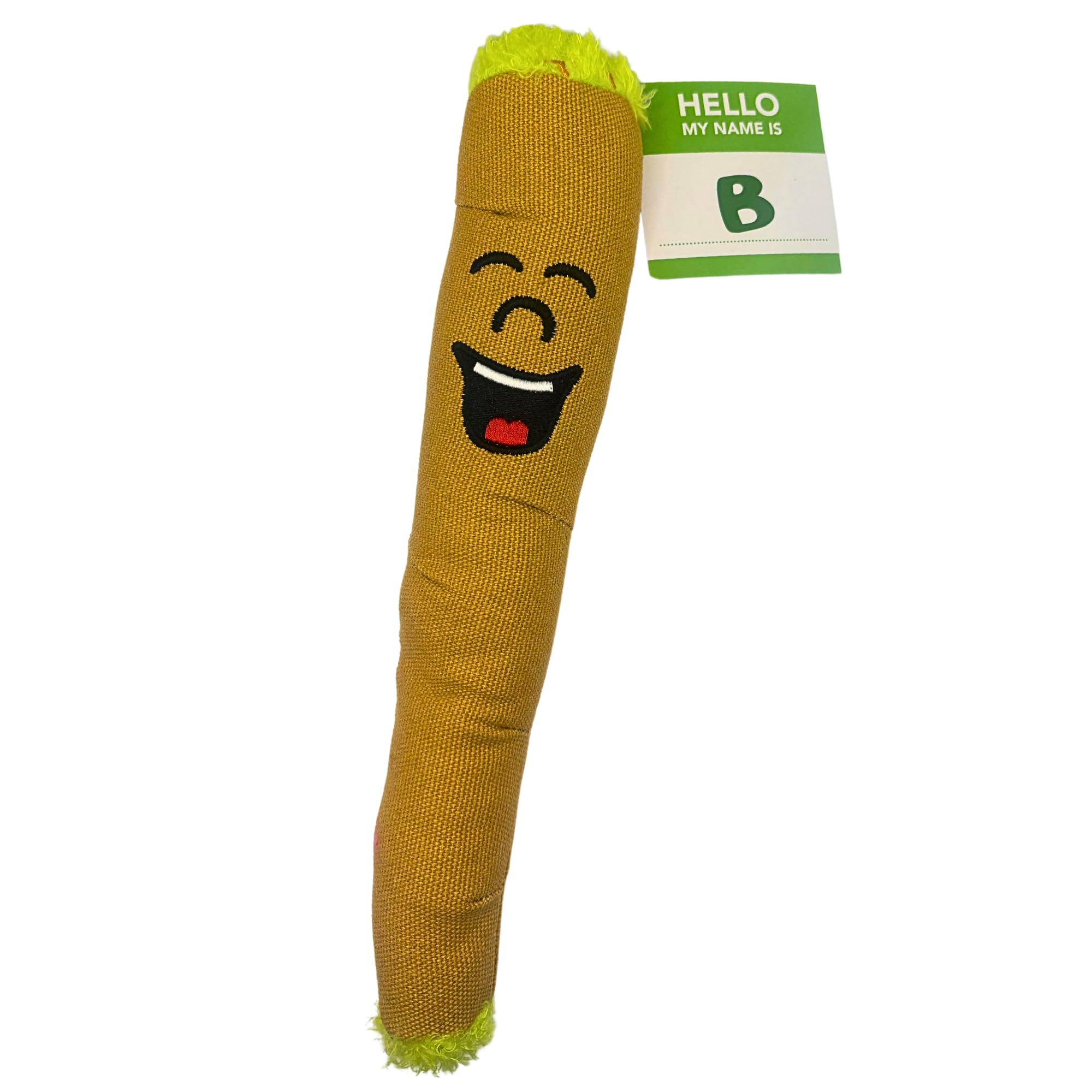 My Name Is B, Cute Stuffed Parody Blunt Dog Toy, Funny Squeaky Weed Toy, Cool Plush Novelty 420 Gift For Pets & Their Owners, Sized For Puppies & Small, Medium & Large Breeds, For Fetch & A Photo Prop