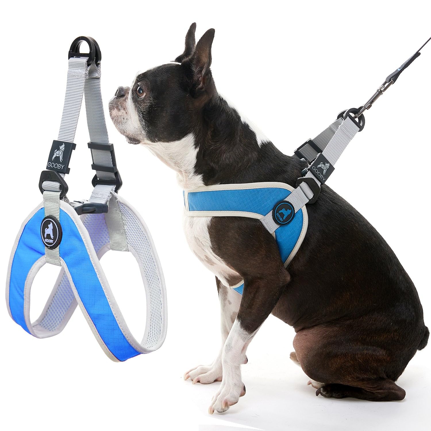 Gooby Simple Step in III Harness - Blue, Large - Small Dog Harness with Scratch Resistant Outer Vest - Soft Inner Mesh Harness f