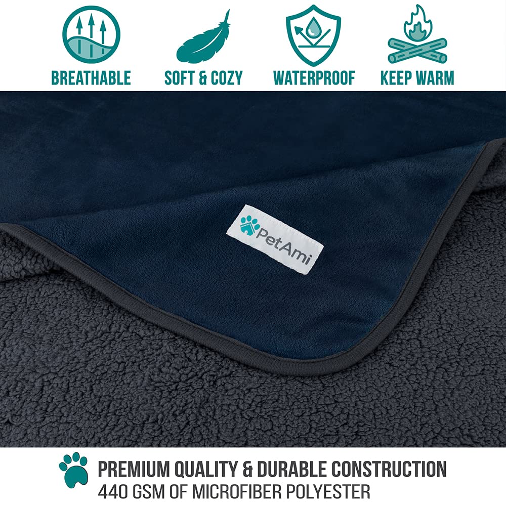 Petami Waterproof Dog Blanket For Medium Large Dogs, Pee Proof Pet Blanket For Bed Couch, Reversible Water Proof Blanket For Puppy Indoor Cat, Soft Dog Pee Crate Cover Washable, 60X80 Navy/Gray