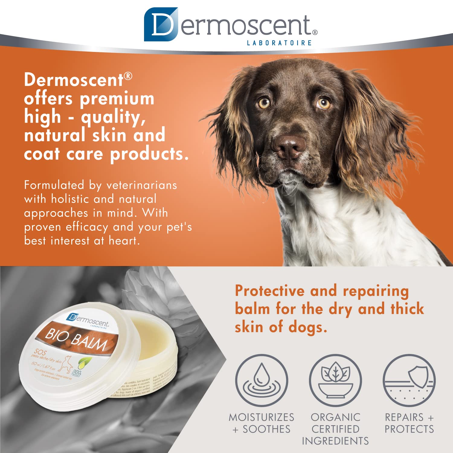 Dermoscent Bio Balm - Natural Healing Dog Paw Moisturizer, 1.67 Fl Oz, Veterinarian-Approved for Dry & Cracked Paws