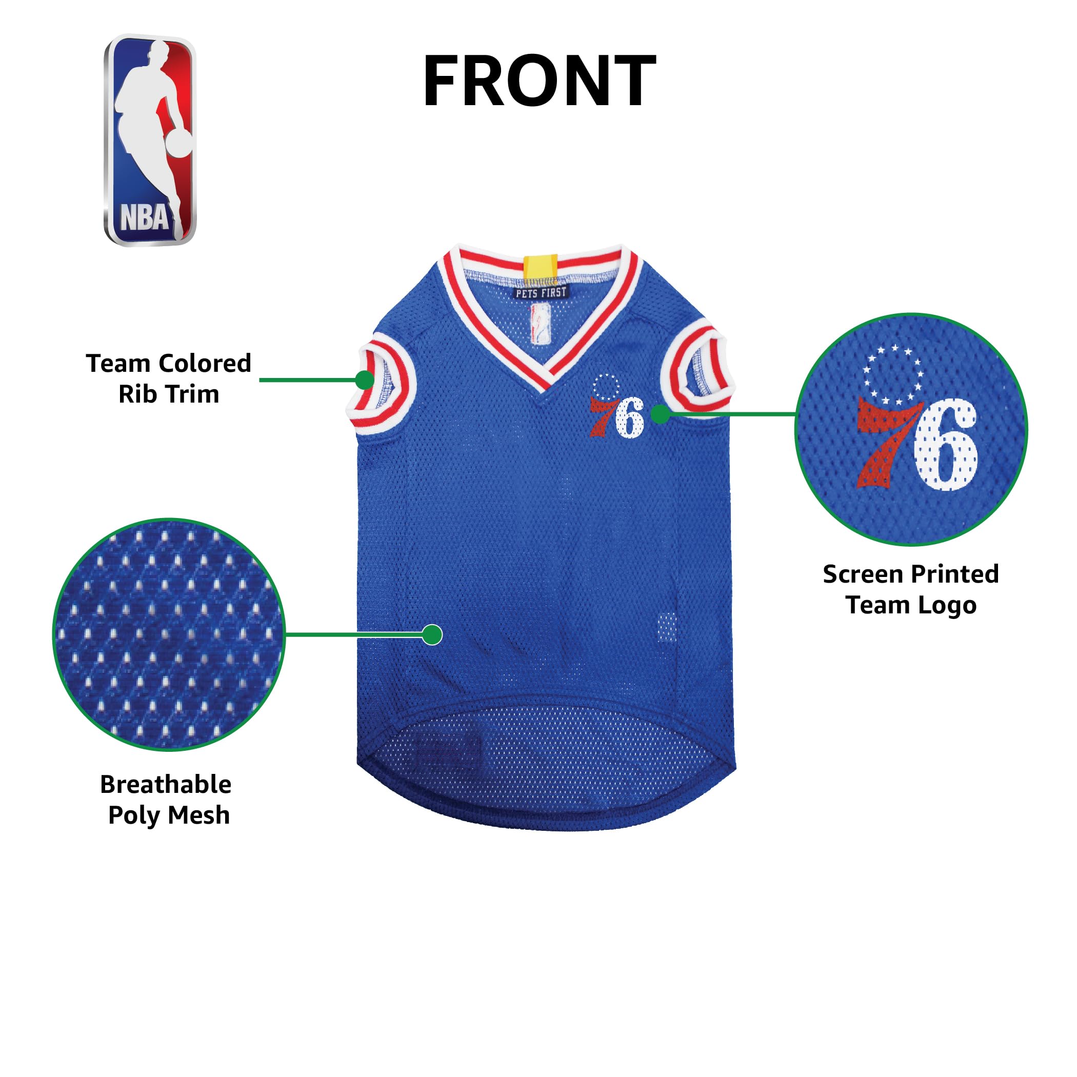 Pets First NBA PHILADELPHIA 76ERS DOG Jersey, X-Small - Tank Top Basketball Pet Jersey