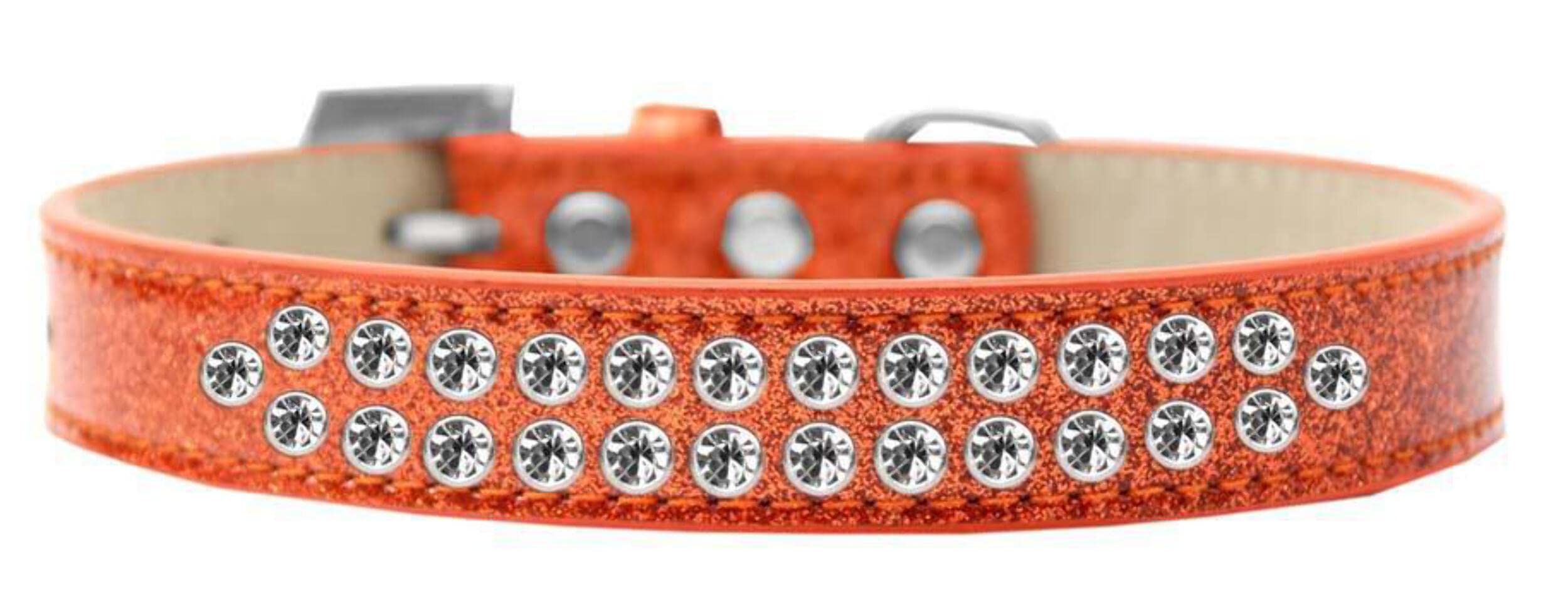 Dog, Puppy & Pet Ice Cream Collar, Two Row Clear Crystal Rimsets Orange 16