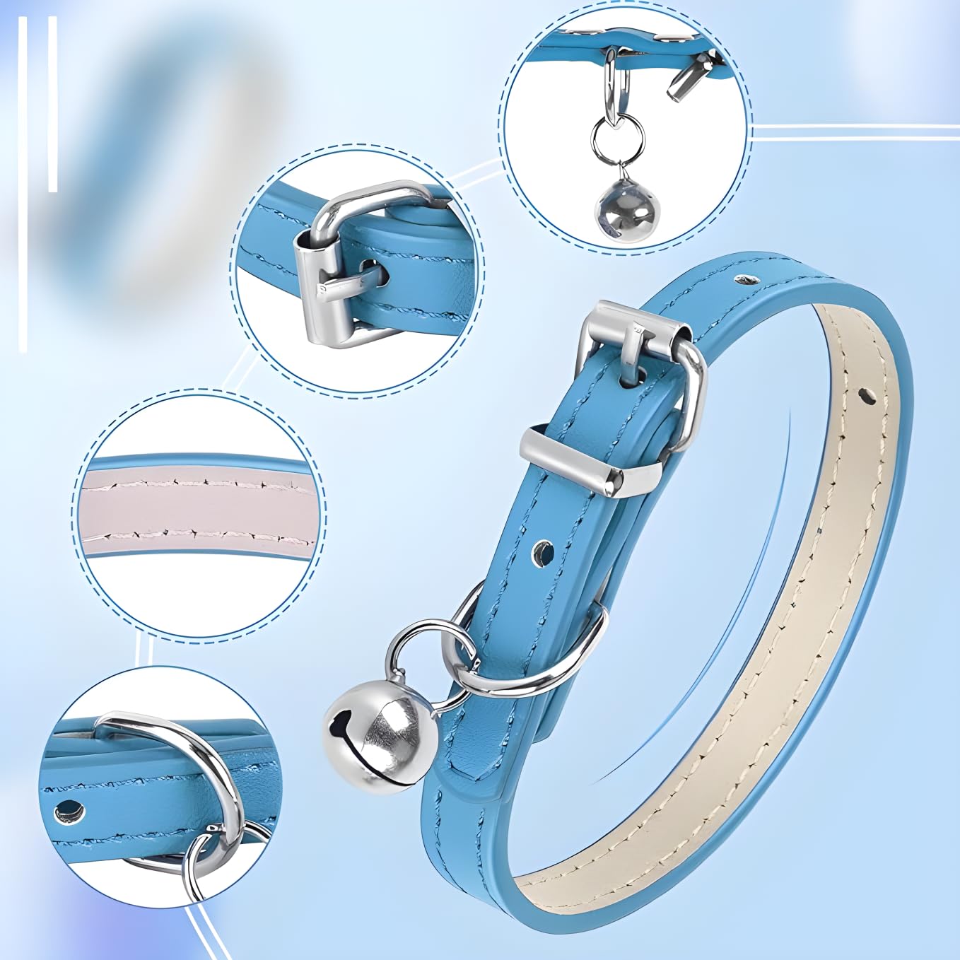 Khaki Cat Collar With Bell Pu Leather Puppy Collar With Bell Adjustable Buckle Xxs Dog Collars For Xxsmall Xs Tiny Little Extra