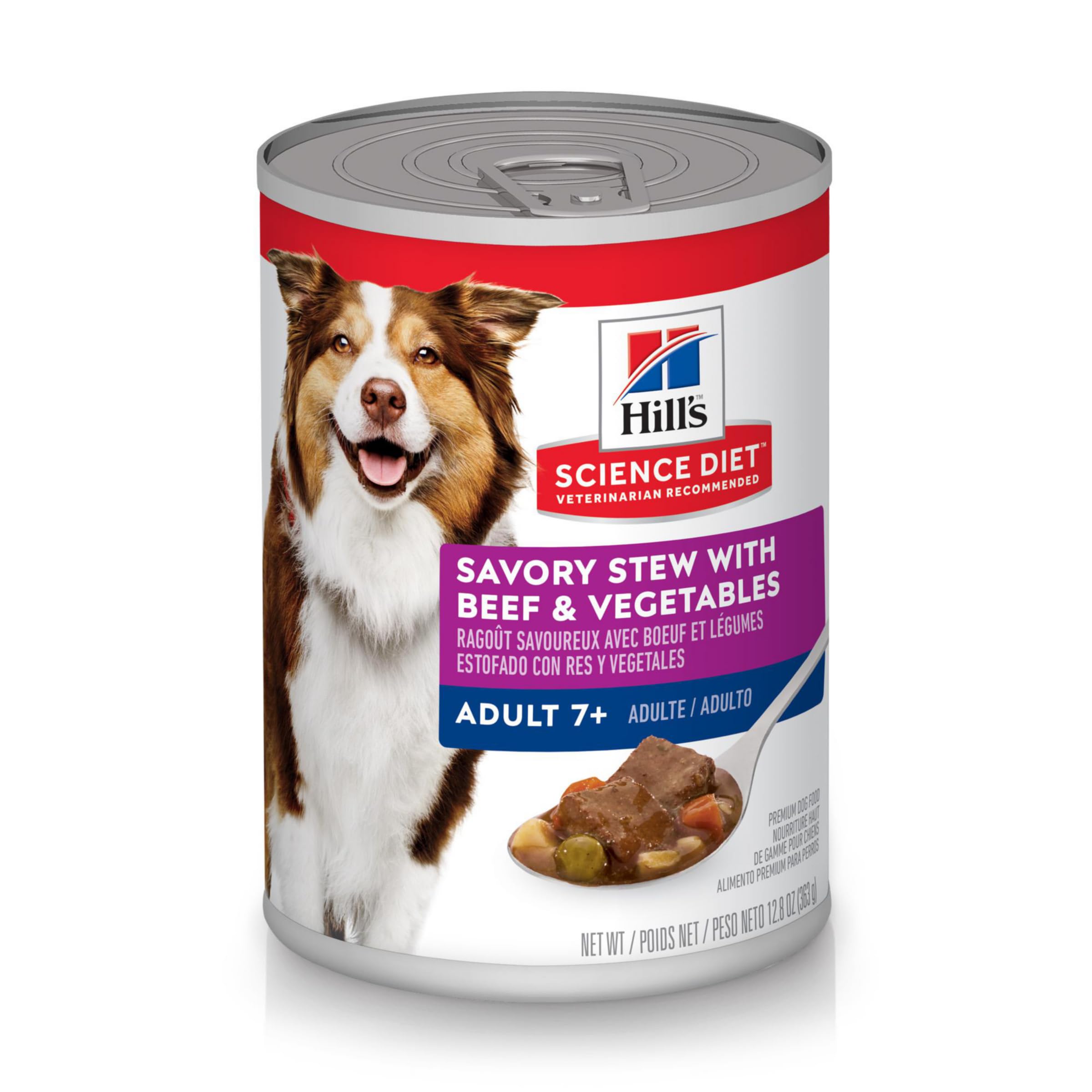Hills Science Diet Adult 7+, Senior Adult 7+ Premium Nutrition, Wet Dog Food, Beef & Vegetables Stew, 12.8 oz Can, Case of 12
