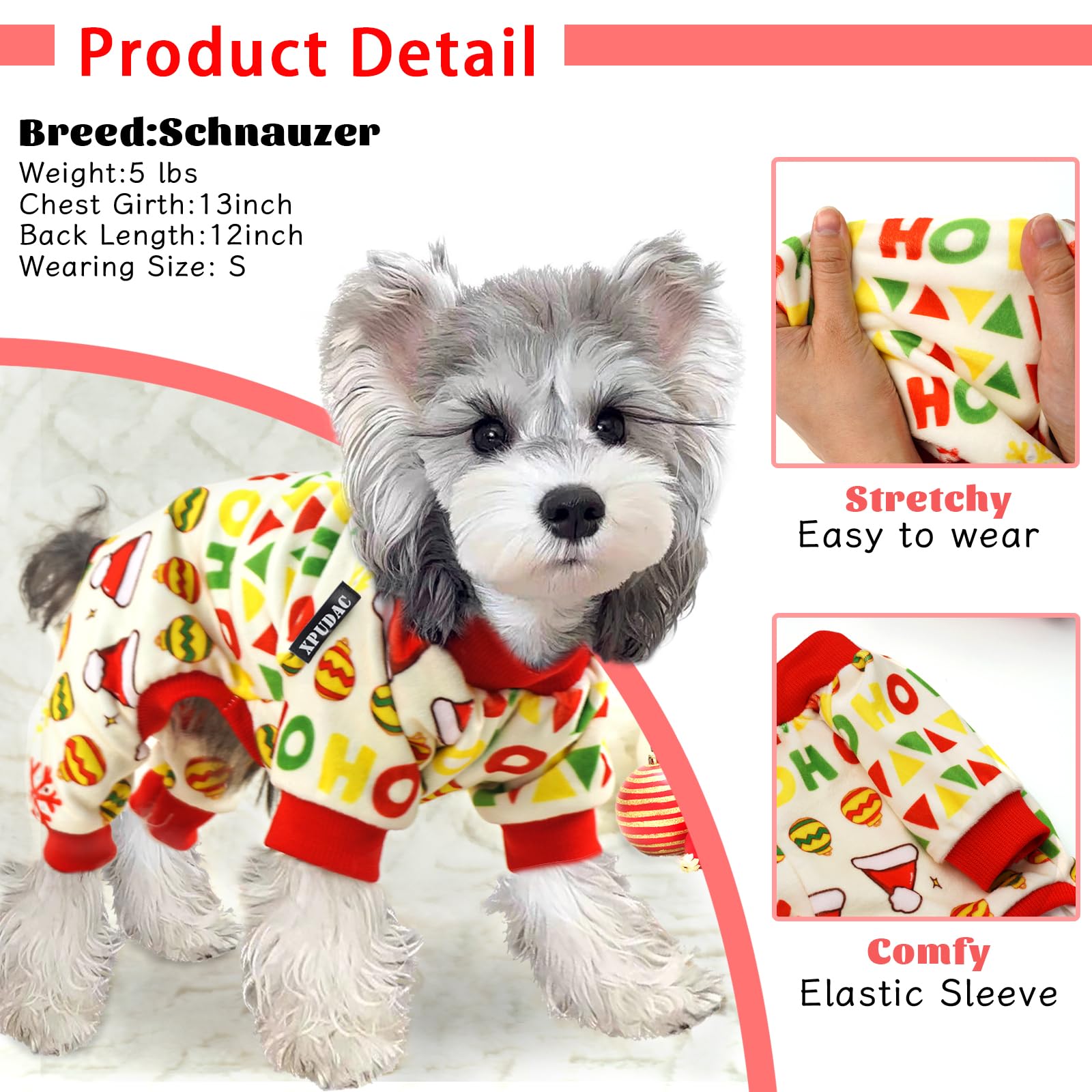 Xpudac 4 Piece Dog Christmas Pajamas Santa Pet Dog Clothes Cute Snowman Dog Pajamas Costumes For Small Dogs Red Green Small