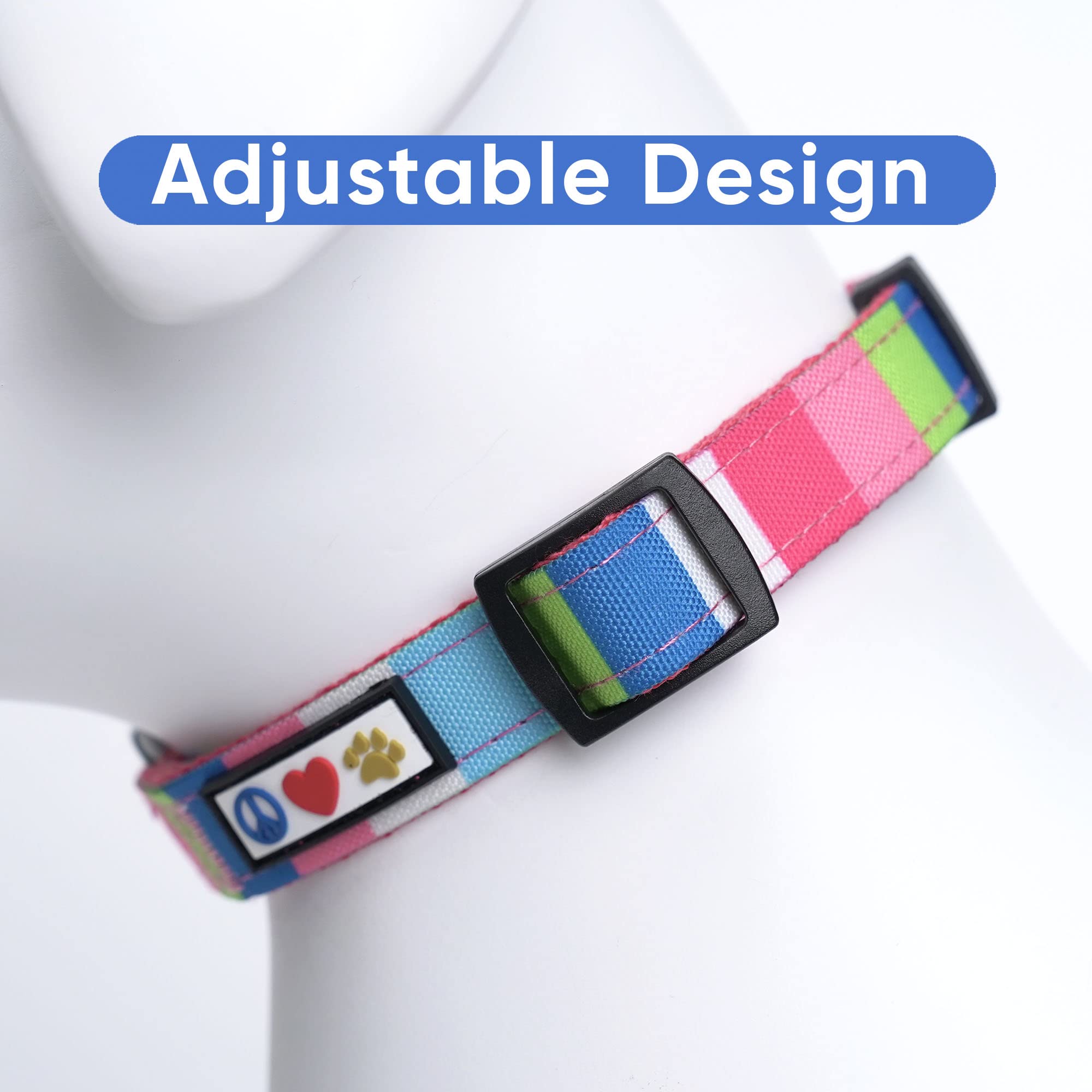 Pawtitas Pet Soft Adjustable Solid Color Nylon Puppy / Dog Collar Matching Leash And Harness Sold Separately Personalized Customizable Dog Collar Embroidered Customize W Pet Name & Phone Number (X-Small (Pack Of 1), Pink / Teal / Green)