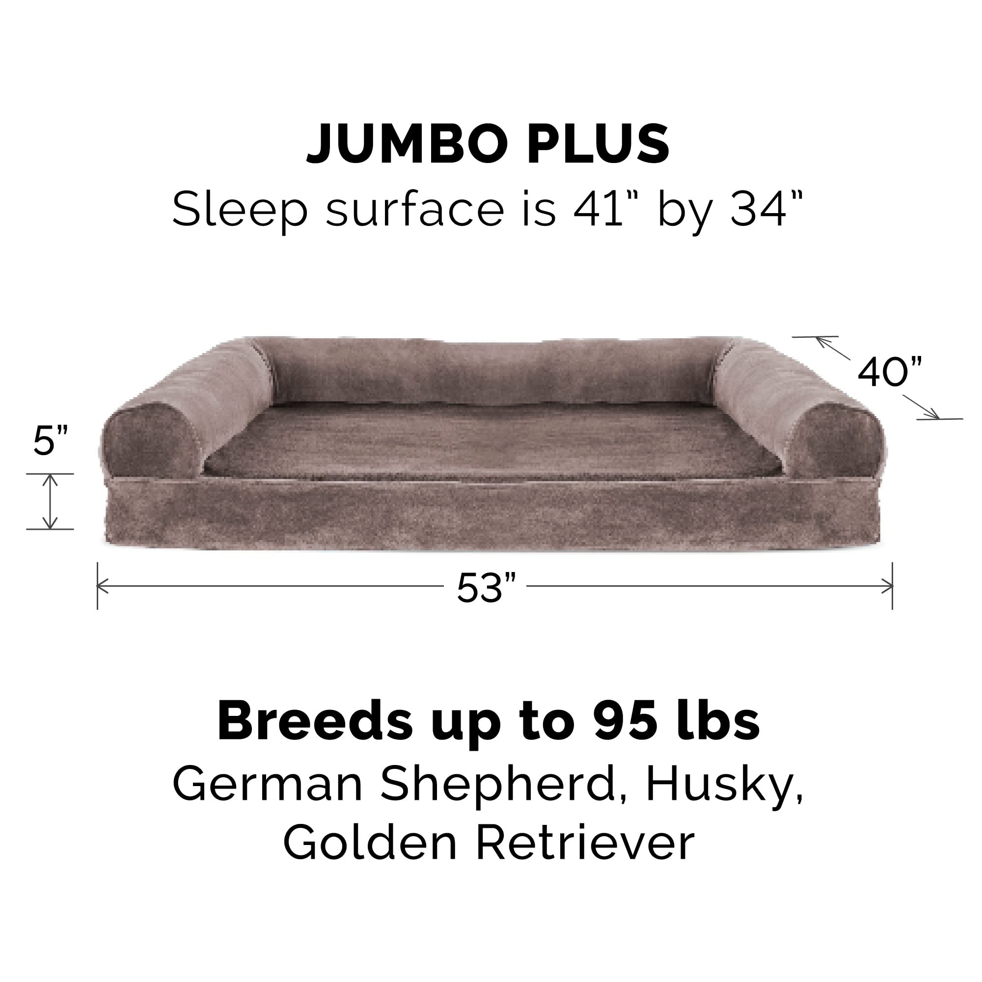 Furhaven Orthopedic Dog Bed For Large Dogs W/ Removable Bolsters & Washable Cover, For Dogs Up To 125 Lbs - Faux Fur & Velvet Sofa - Driftwood Brown, Jumbo Plus/Xxl