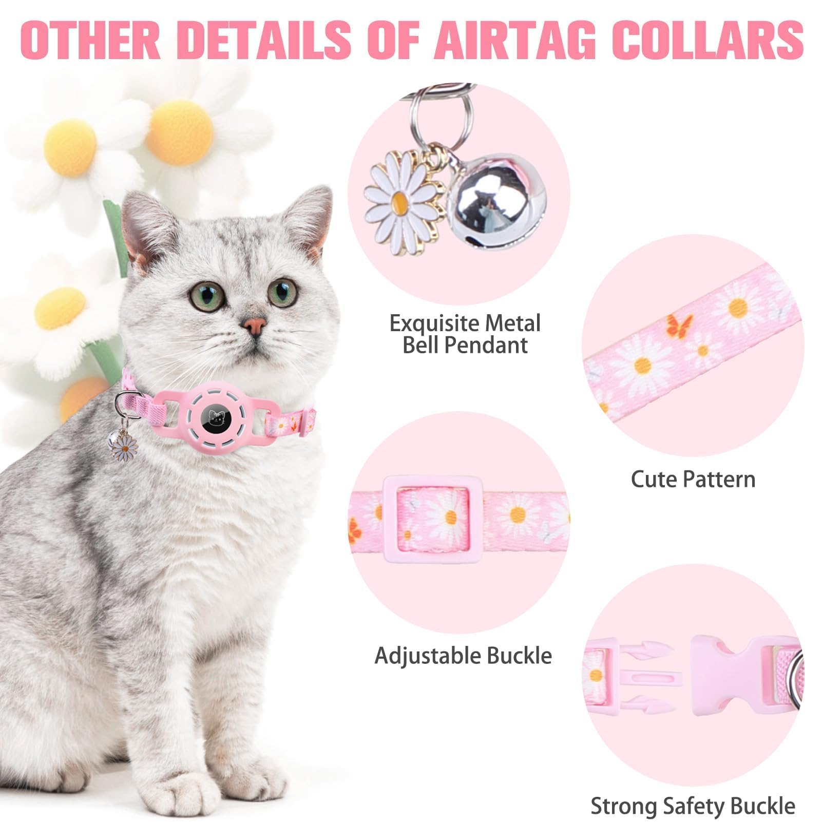 Bingpet Airtag Cat Collar With Bells, Upgraded Safety Elastic Cat Collar With Airtag Cat Collar Holder, Anti-Lost Cat Collars For Girl Boy Cats, Anti-Suffocation Kitty Puppy Collars