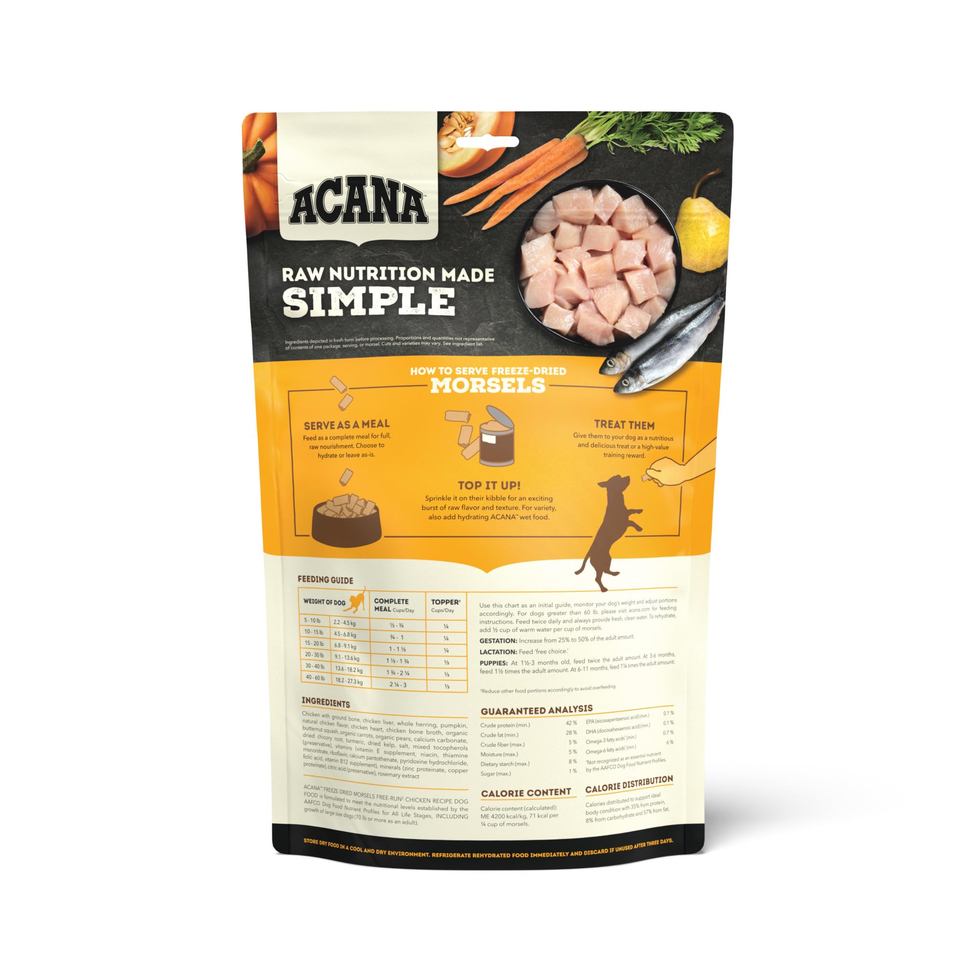 ACANA Grain-Free High Protein Freeze Dried Dog Food & Topper Free-Run Chicken Recipe Morsels 8oz Bag