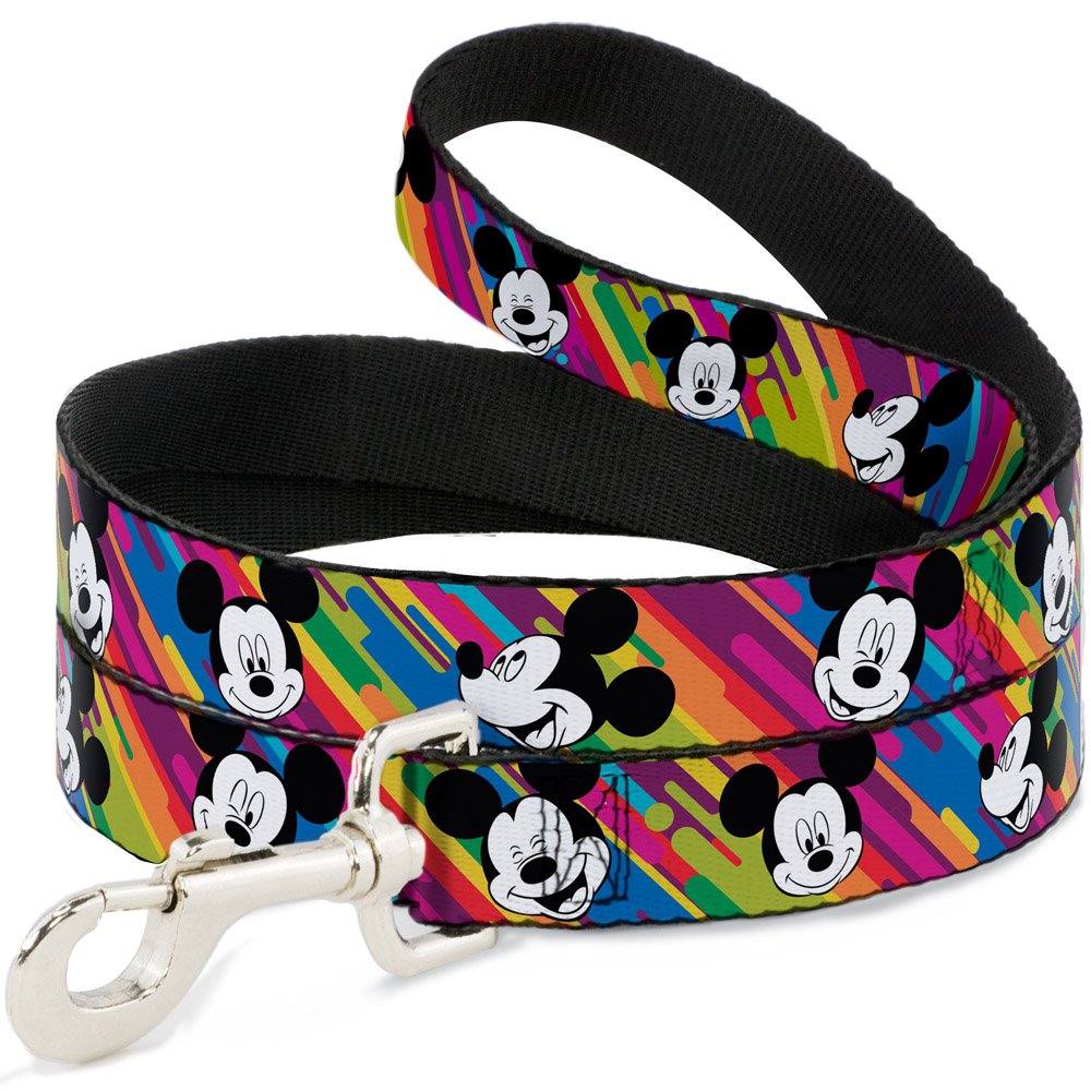 Buckle-Down Pet Leash - Mickey Mouse Expressions Multi Color White/Black - 6 Feet Long - 1/2'' Wide