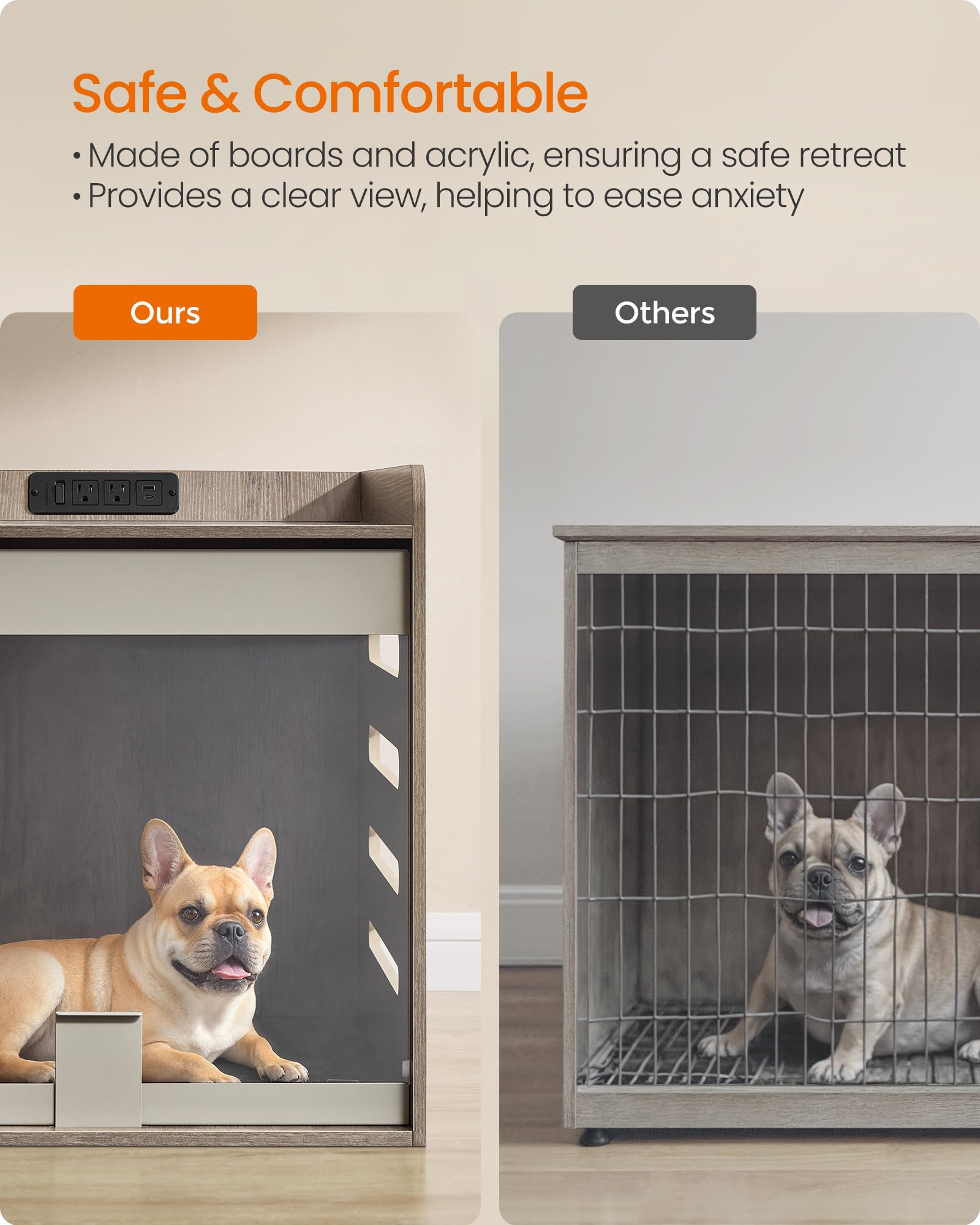 Feandrea Modern Dog Crate Furniture, Medium Indoor Kennel with Charging Station, Heather Greige, 23.8"L x 31.5"W x 24.8"H, Model U