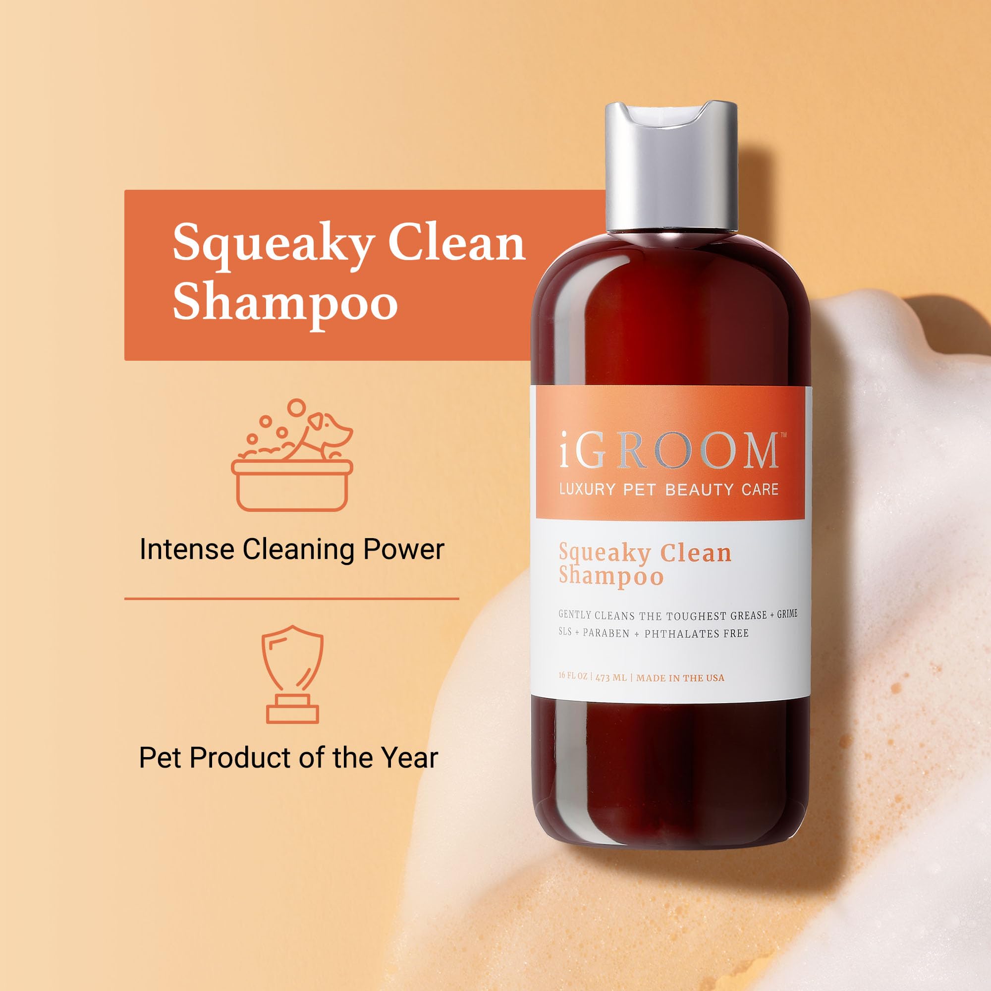 Igroom Squeaky Clean Dog Shampoo, Luxury Pet Beauty Care, Intense Cleaning Power, Chamomile Extracts Sooth Skin, Made In Usa (1 Gal)