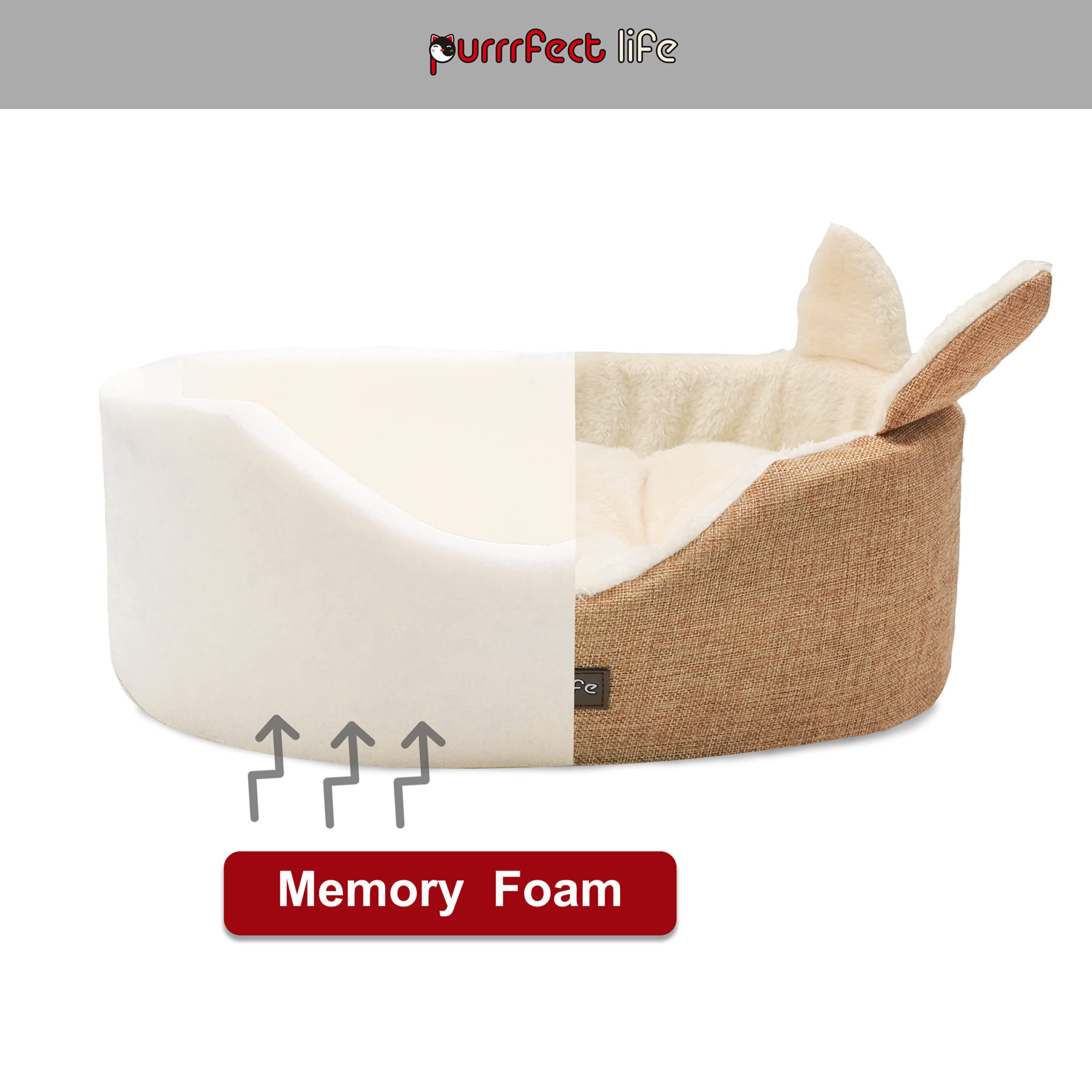 Purrrfect Life Oval Pet Beds For Cats And Small Dogs, Snuggery Pet Bed With Attached Blanket, Hooded Bolster Bed, Ultra Soft Short Plush, Washable High Resilience Pp Cotton, And More (Small, Brown)