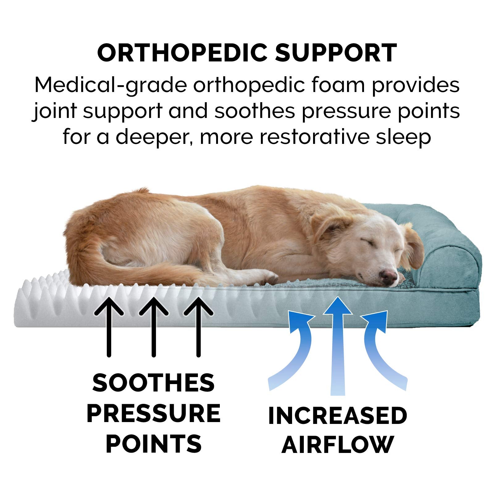 Furhaven Orthopedic Dog Bed For Large/Medium Dogs W/ Removable Bolsters & Washable Cover, For Dogs Up To 55 Lbs - Plush & Suede Sofa - Deep Pool, Large