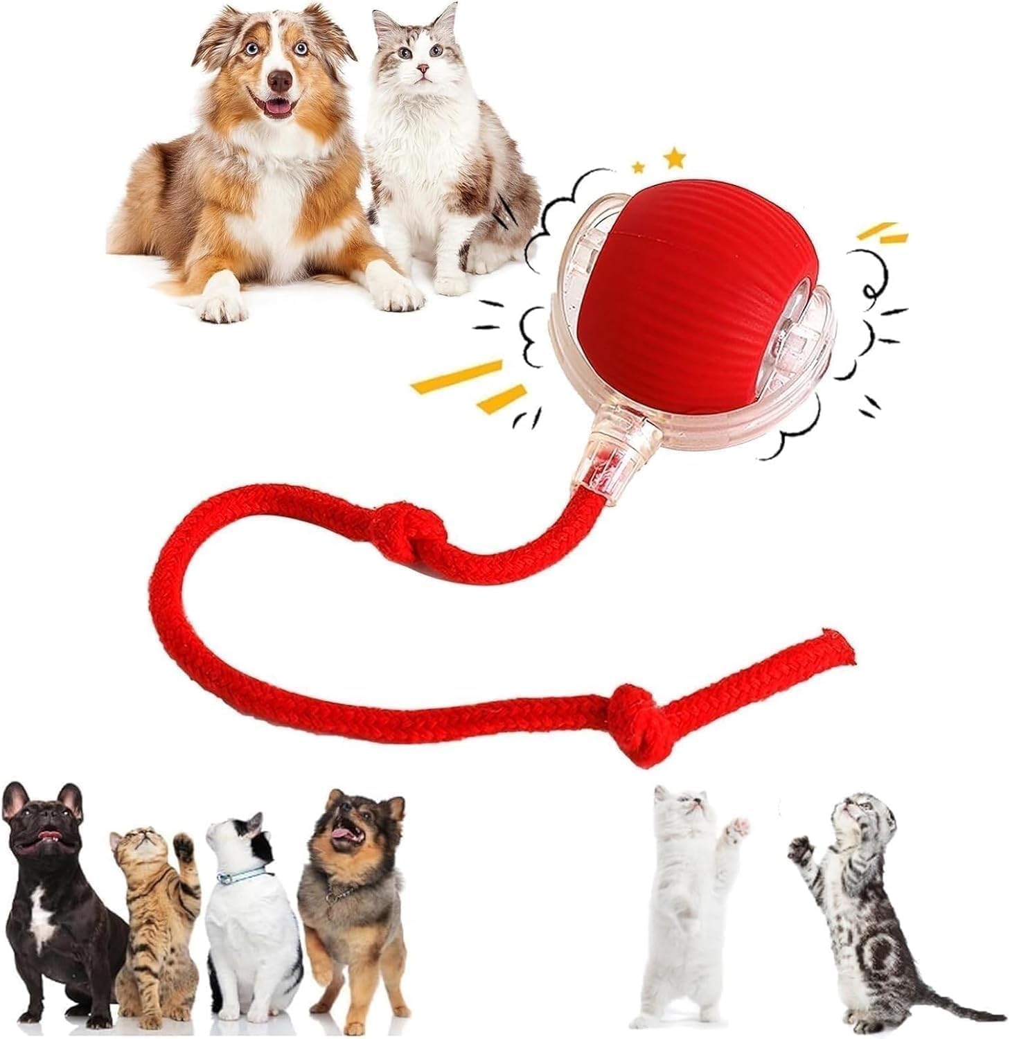 Moarka Interactive Cat Toys Ball  Smart Rolling Led Ball, Automatic & Usb Rechargeable Motion Activate For Indoor Kitten Puppy 