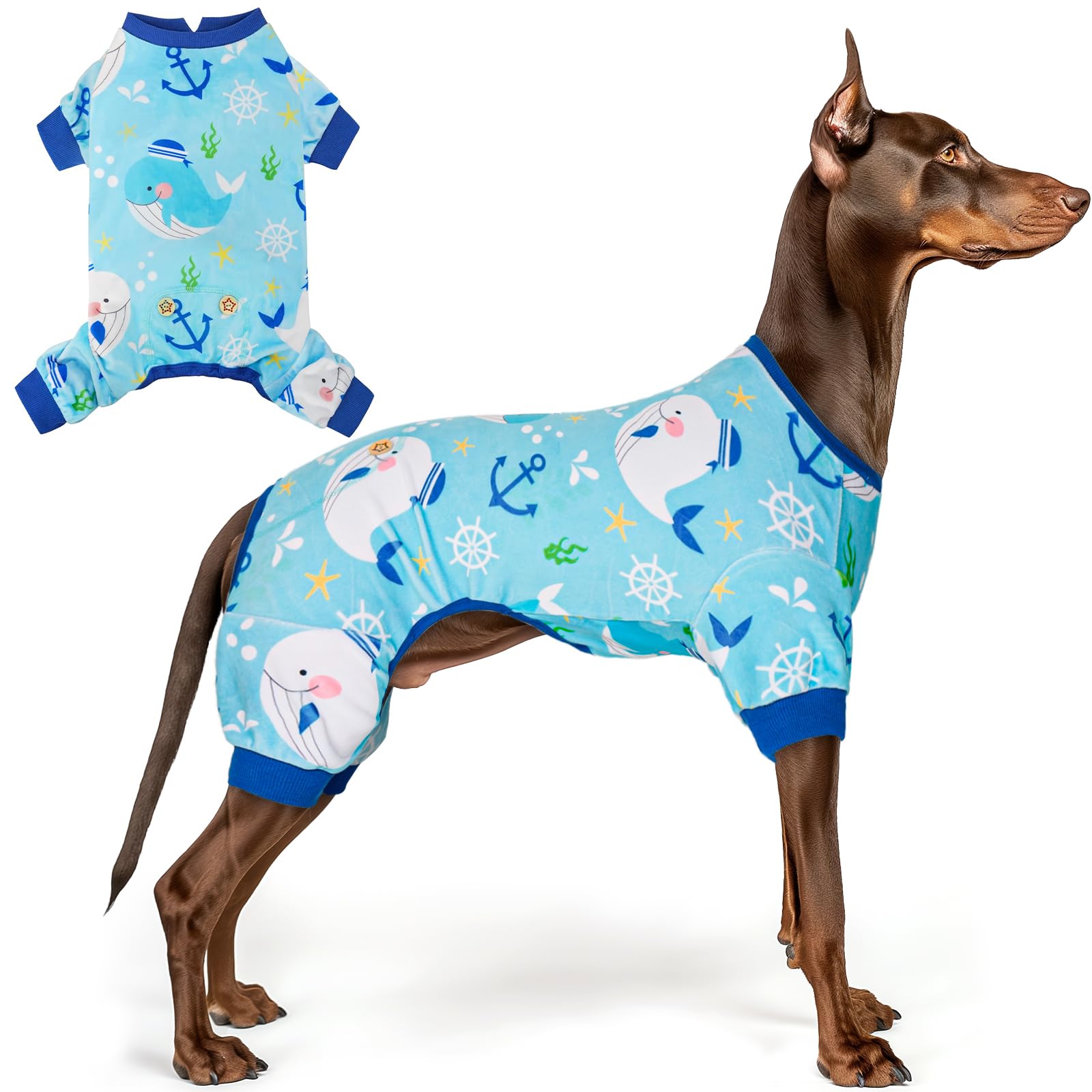 Kyeese Dog Pajamas Whale Dog Surgery Recovery Suit Dog Body Suits After Surgery Stretchy Dog Clothes Large Dog Pajamas Dog Coat Dog Onesie Cat Clothes Dog Pajamas Large Sized Dog Dog Costume