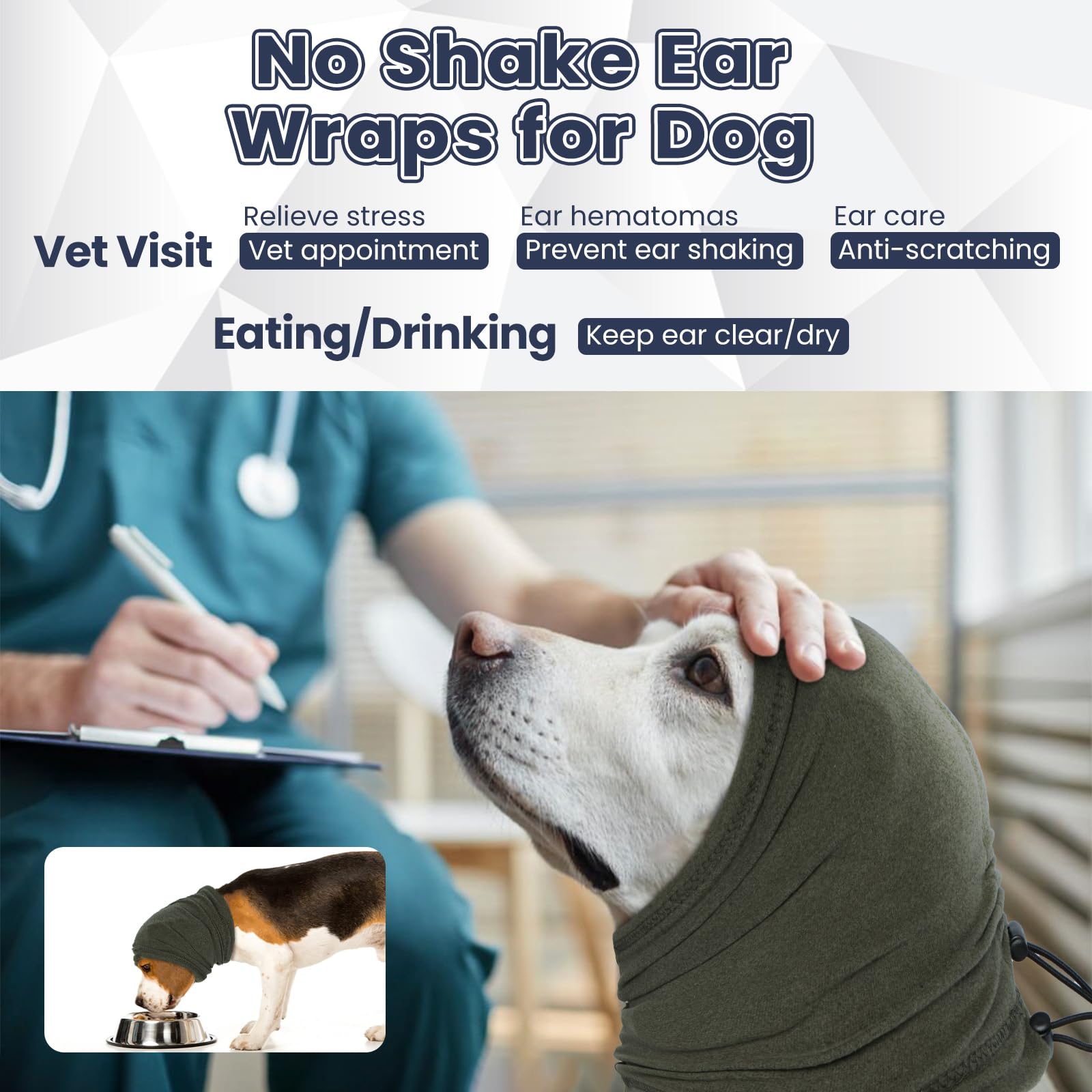 Nanaki Dog Calming Hoodie-Upgrade Anti-Slip Hematomas Ear Wraps Cover, Adjustable Dog Snood Ear Muffs Protector For Noise Protec