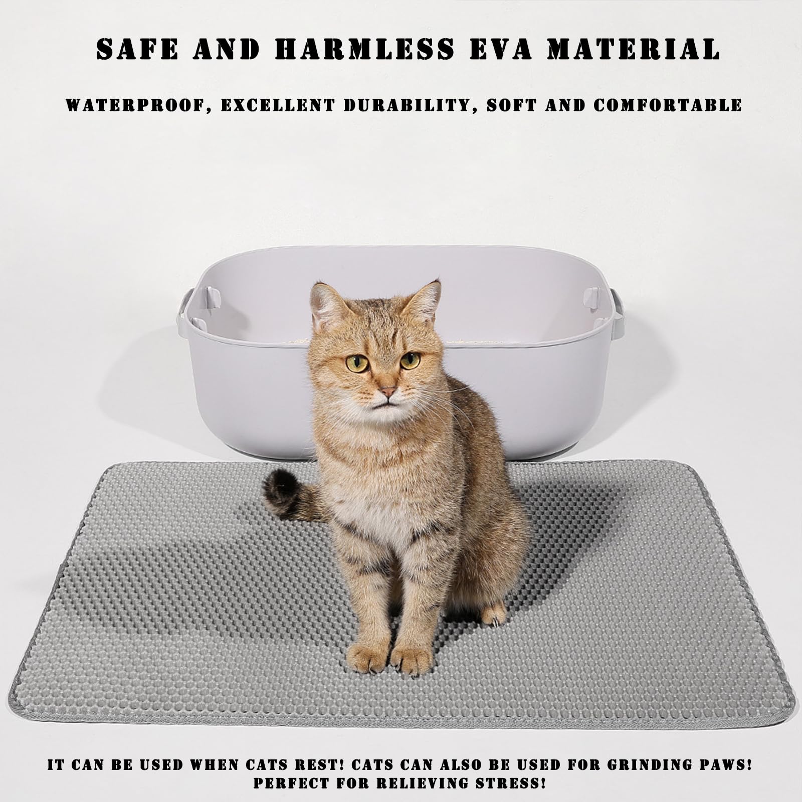 Hcy&Wld Cat Litter Mat, 45X26 Inch Extra Large&Long Double Layer Cat Litter Box Mat, Eva Non-Slip, Waterproof Urine Proof Cat Li