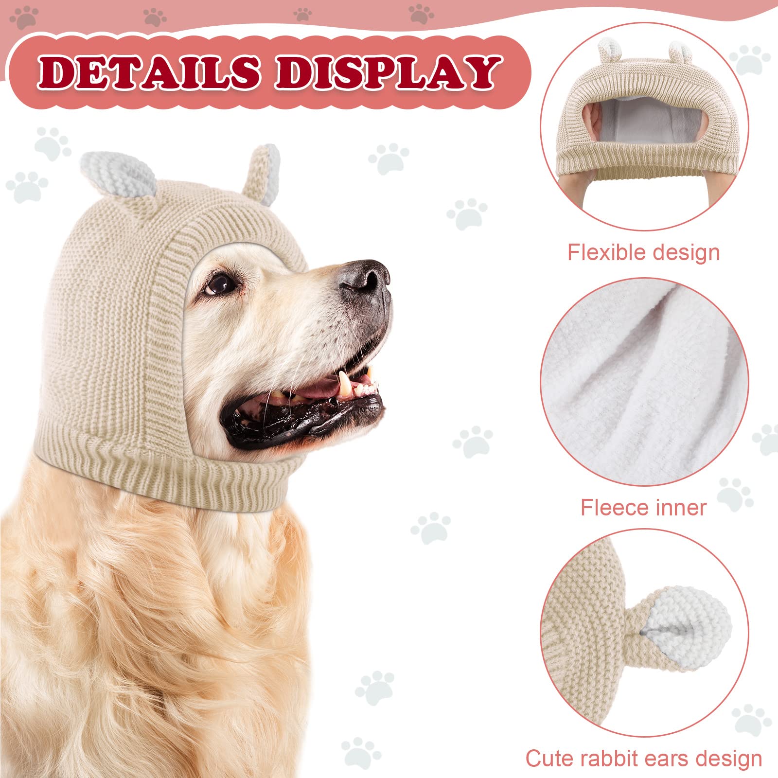 Quiet Ears For Dogs, Dog Ear Muffs Noise Protection Knitted Pet Ears Snood Head Wrap Hats For Medium To Large Cats Pets(Beige)