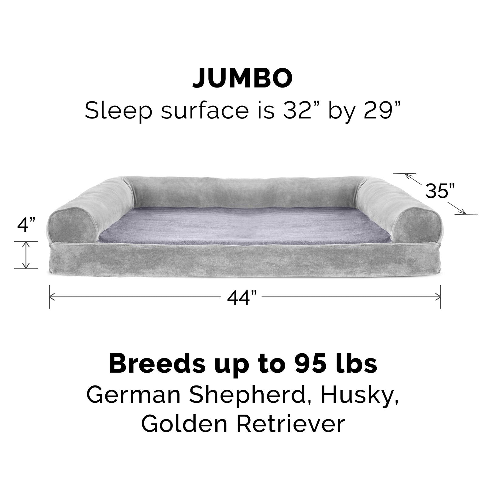 Furhaven Cooling Gel Dog Bed for Large Dogs w/ Removable Bolsters & Washable Cover, For Dogs Up to 95 lbs - Faux Fur & Velvet So