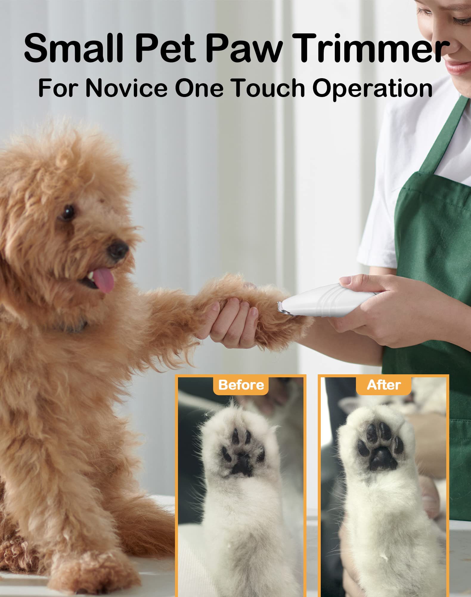 LEYOUFU Cordless Dog Paw Trimmer - Low Noise Grooming Clippers for Pets, 4 Piece Set, White, Model GT-003