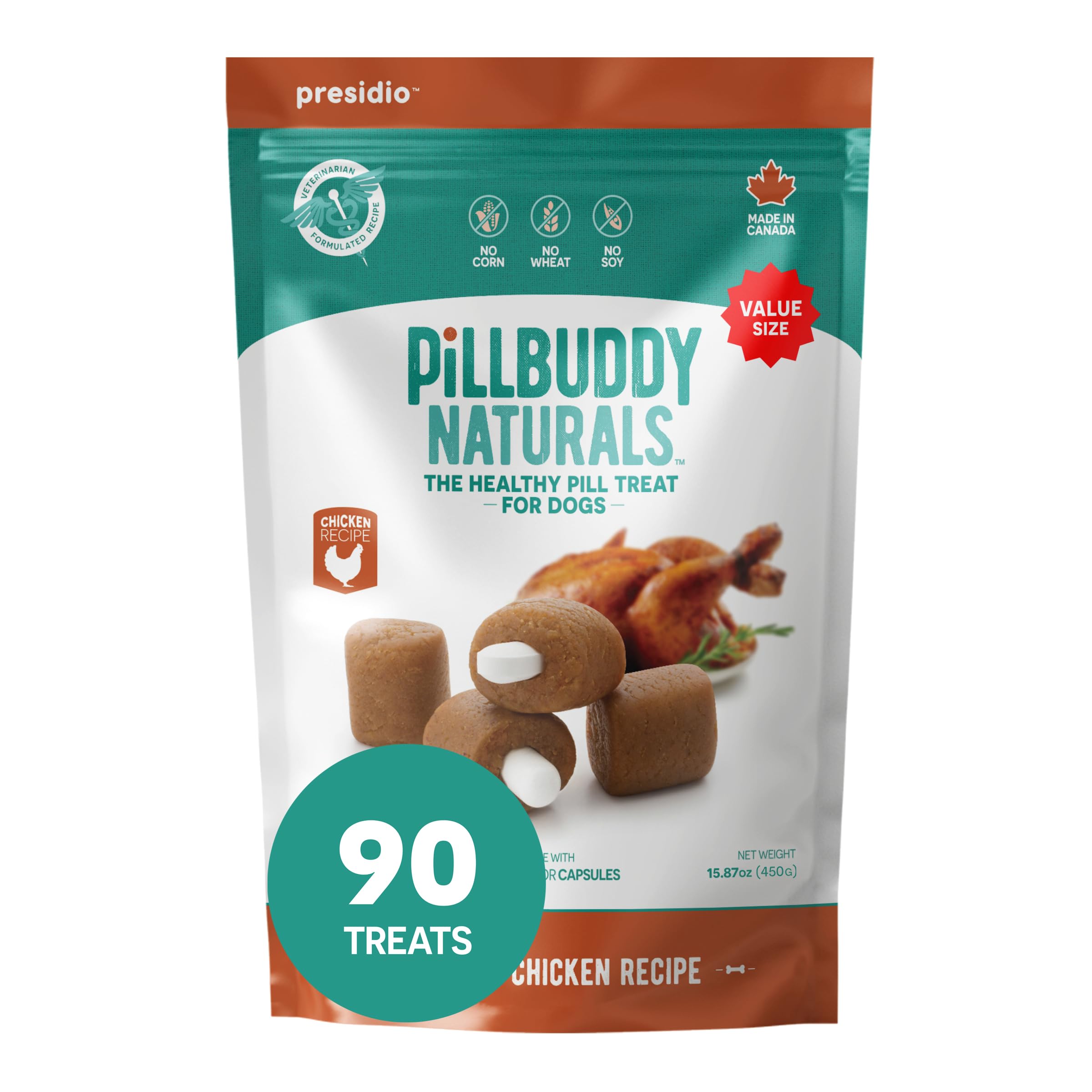 Presidio Pill Buddy Naturals - Chicken Recipe Pill Hiding Treats for Dogs - Make A Perfect Pill Concealing Pocket Or Pouch for A
