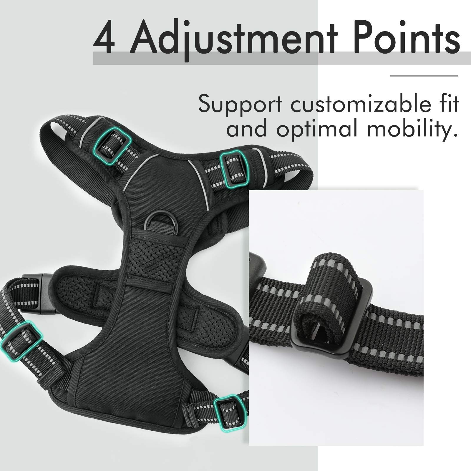 Rabbitgoo Dog Harness, No-Pull Pet Harness With 2 Leash Clips, Adjustable Soft Padded Dog Vest, Reflective No-Choke Pet Oxford Vest With Easy Control Handle For Small Dogs, Black, S