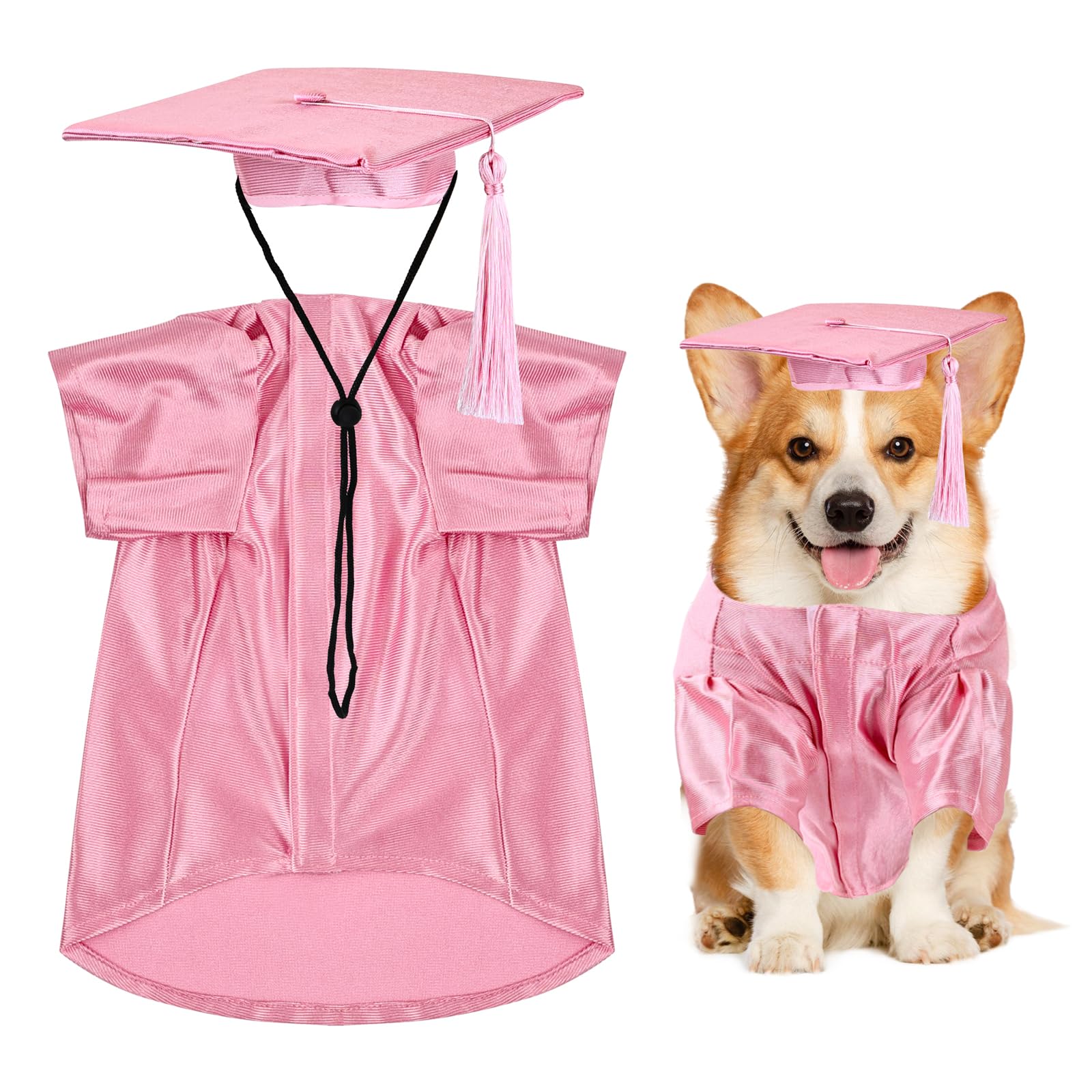 Dog Graduation Cap And Gown, Dogs Cats Graduation Holiday Halloween Costume Accessory(Pink,Medium)