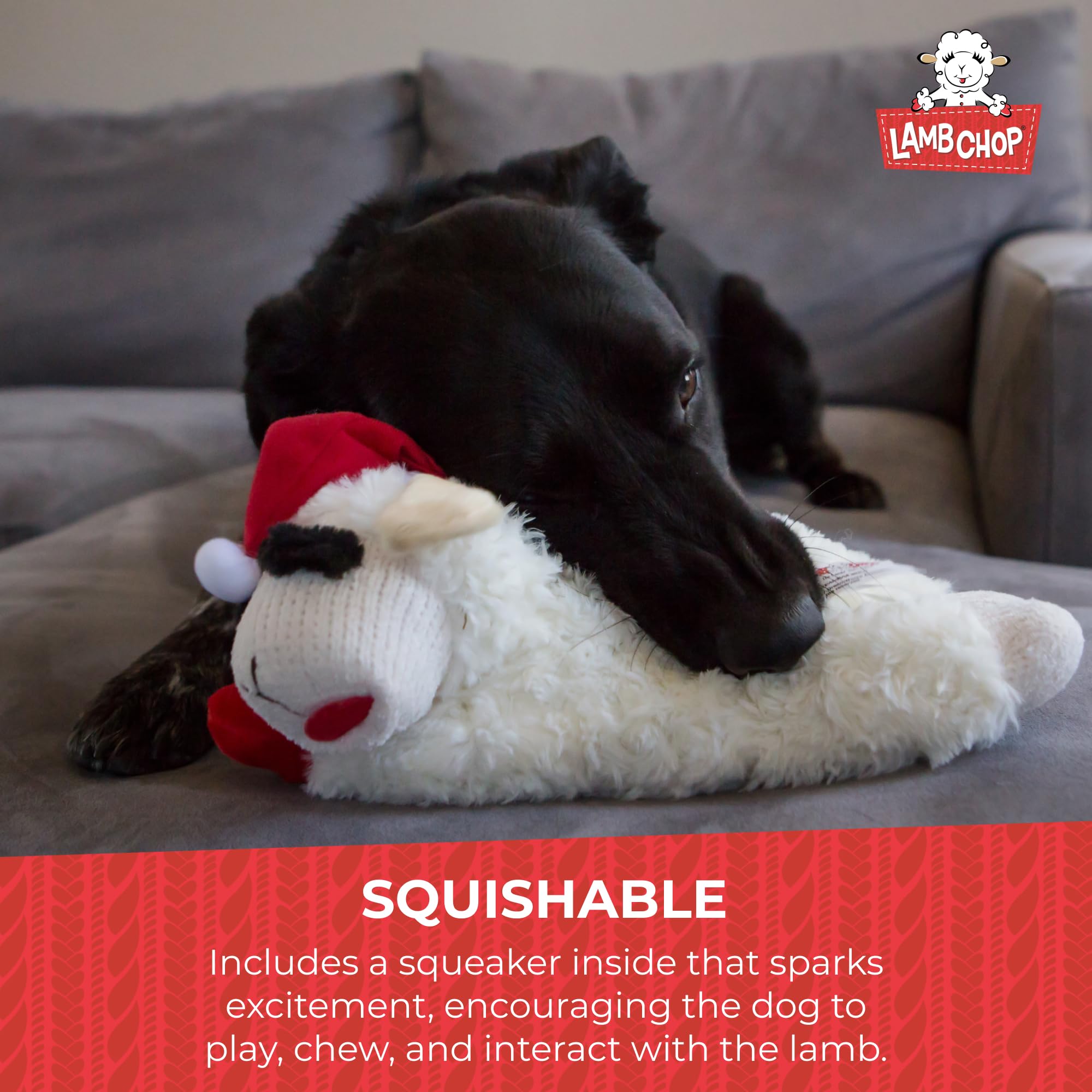 Multipet Lamb Chop Dog Plush Toy W/ Santa Hat - Squeaky Dog Toy For All Dogs - Extra Soft Plush Dog Toy - Stuffed Animal Dog Toy For Cuddling & Playing - Cute Pet Toy (6, Cream)