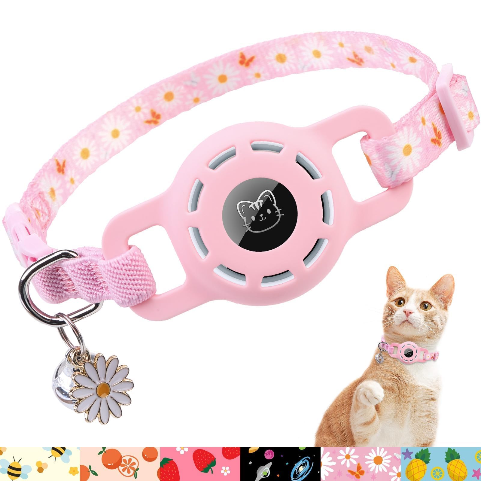 Bingpet Airtag Cat Collar With Bells, Upgraded Safety Elastic Cat Collar With Airtag Cat Collar Holder, Anti-Lost Cat Collars For Girl Boy Cats, Anti-Suffocation Kitty Puppy Collars