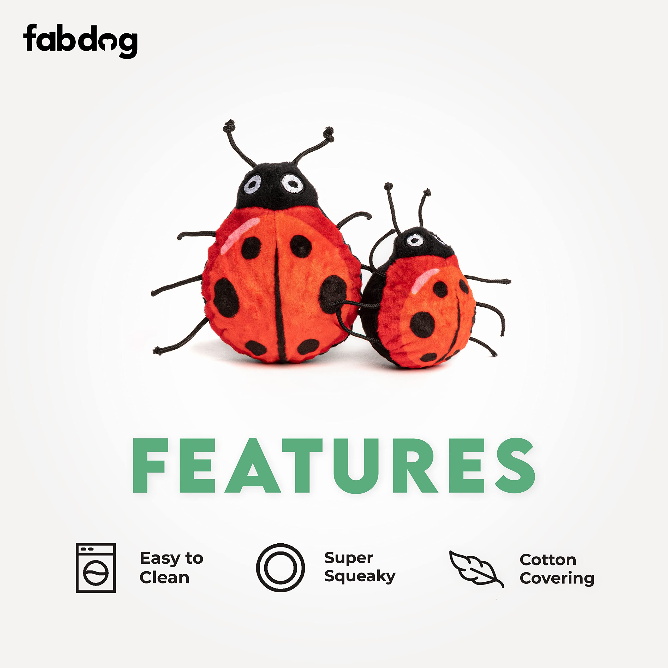 Fabdog Faballs Dog Ball Toys - Super Squeaky Durable Dog Toys For All Breeds - Plush Dog Squeak Toy Balls | Animal-Themed Plush Toys | Large Lady Bug